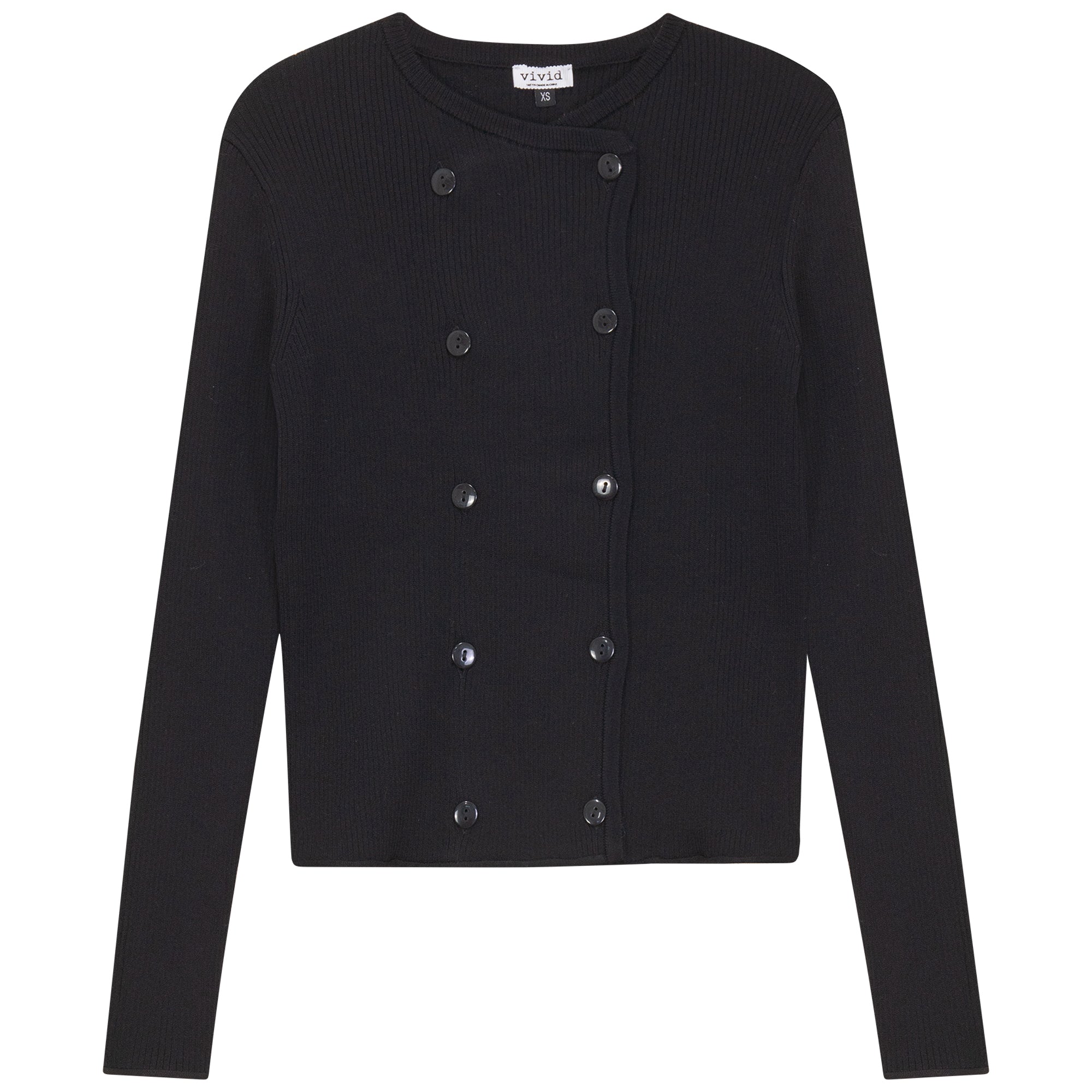 Double Breasted Cropped Knit Cardigan in Black by Vivid