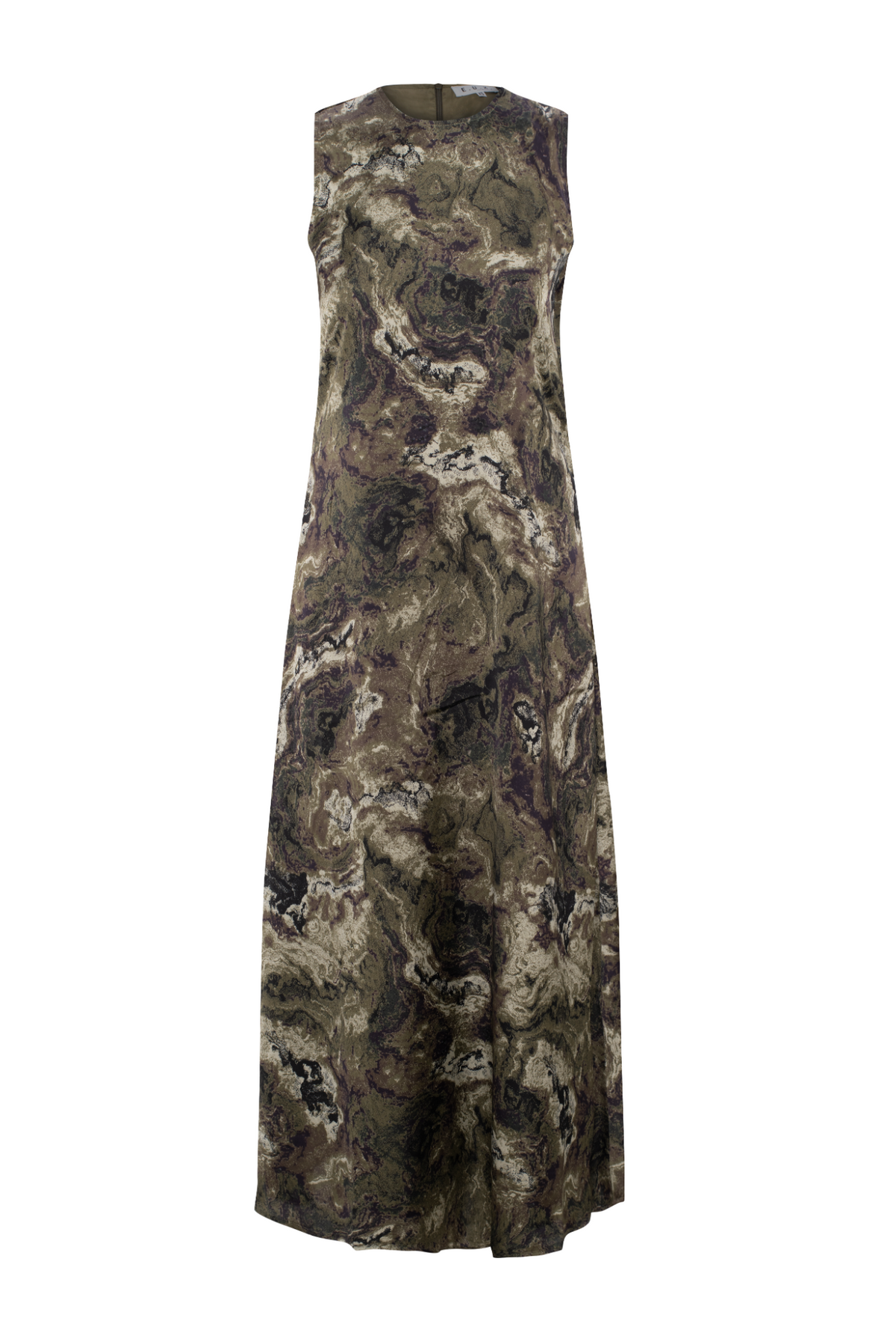 Printed Satin Maxi Jumper in Dark Olive by E.U.X. Exclusive