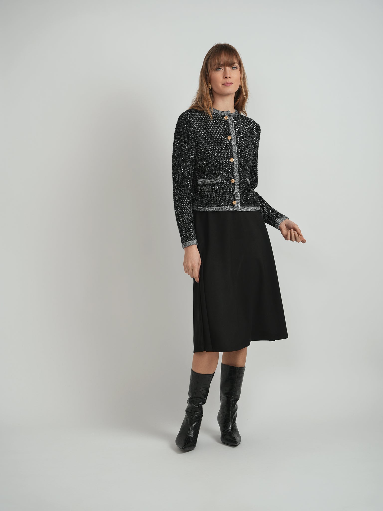 Boucle Knit Cardigan in by Milan Italy