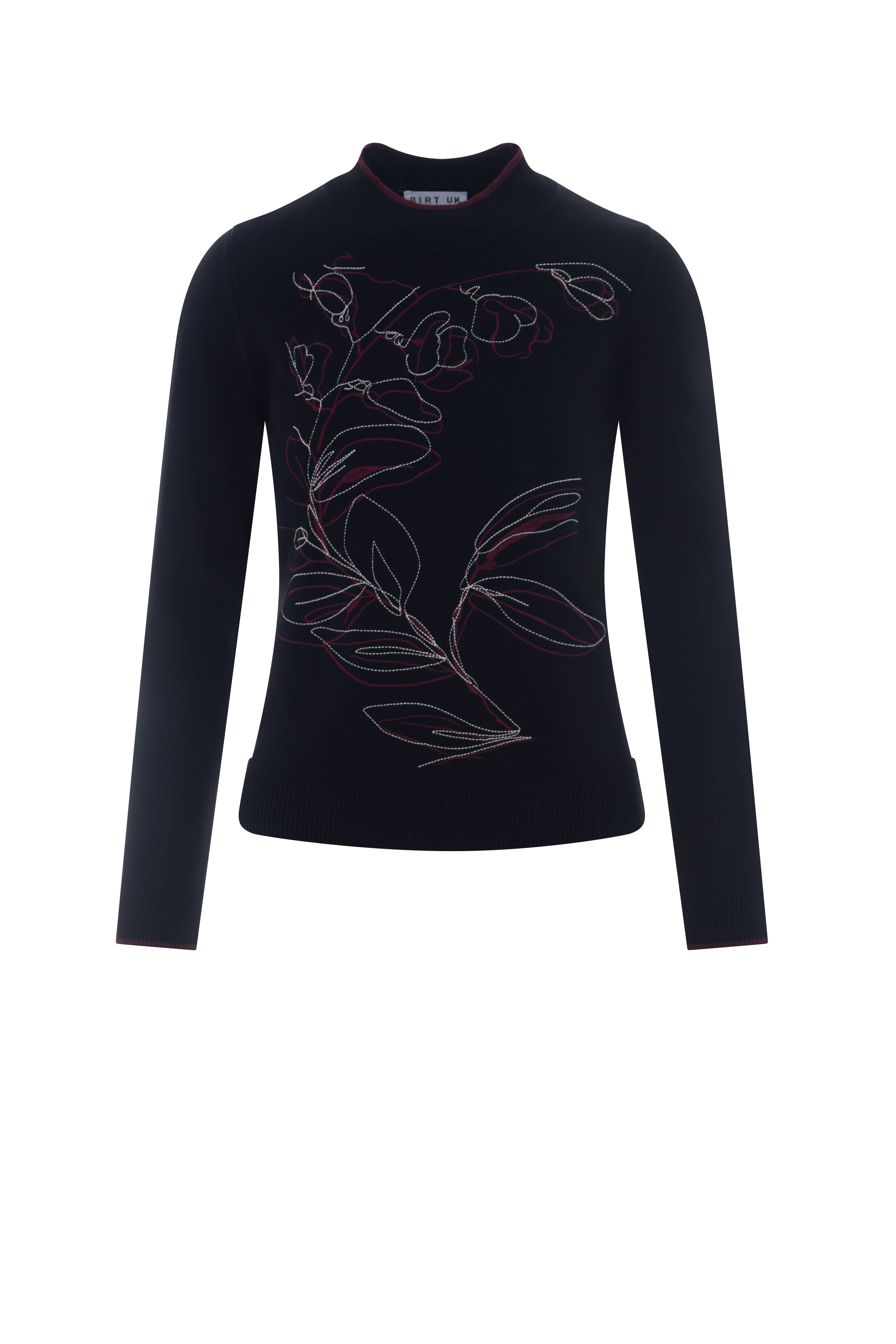 Printed Shirred Mock Neck Sweater in Black by Birt UK