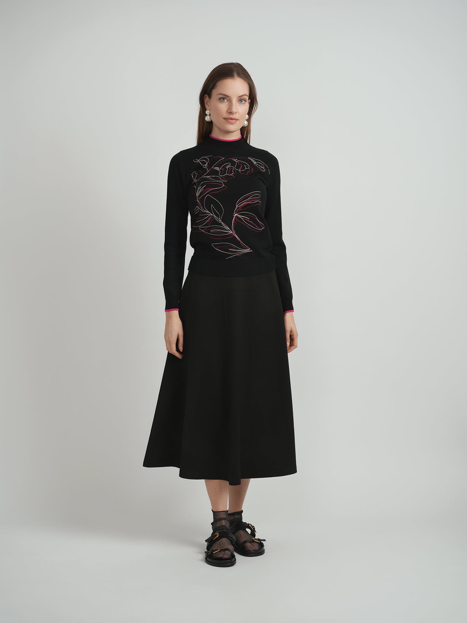 Printed Shirred Mock Neck Sweater in by Birt UK