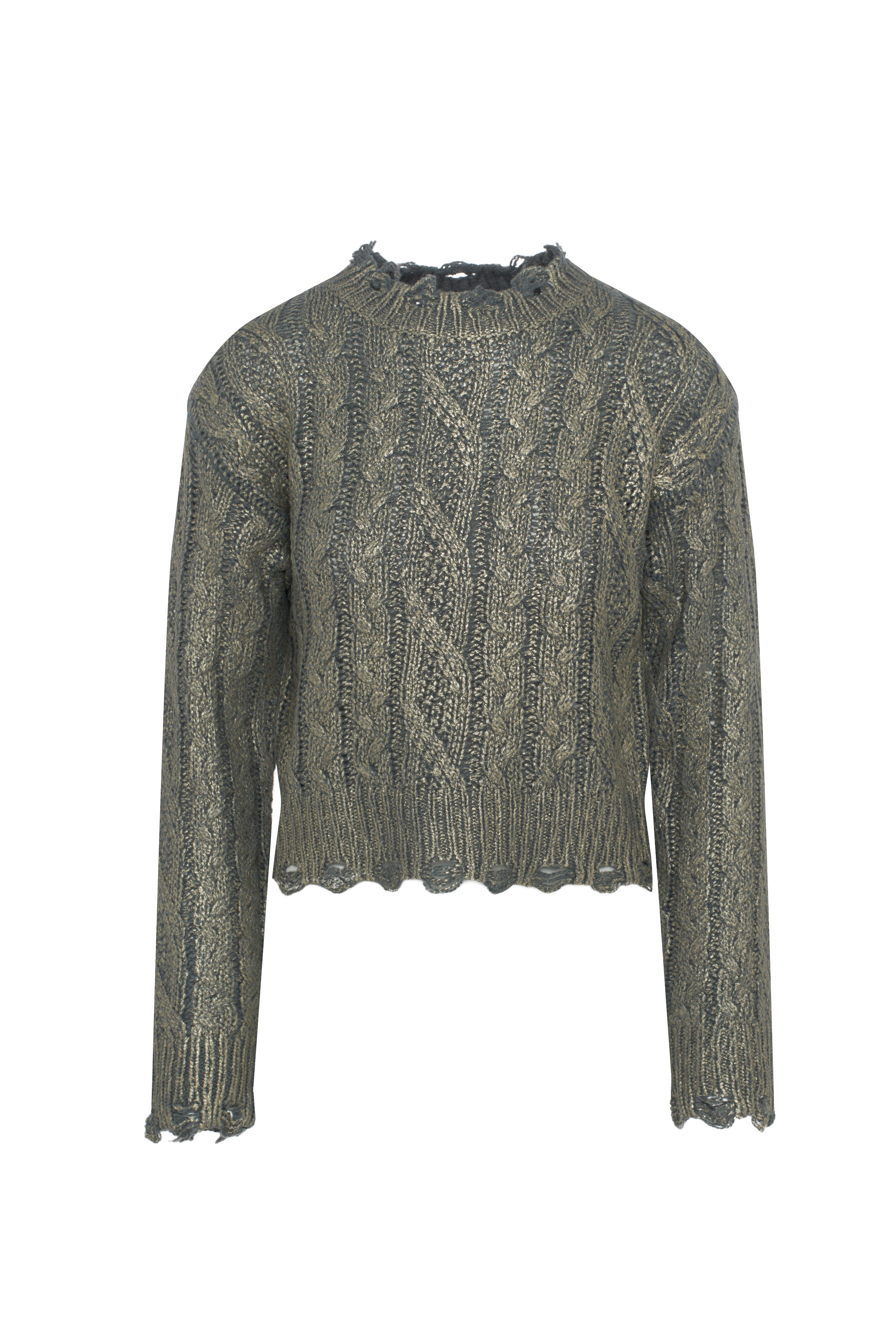 Cropped Metalic Cable Sweater in Medium Grey by NYC Factory