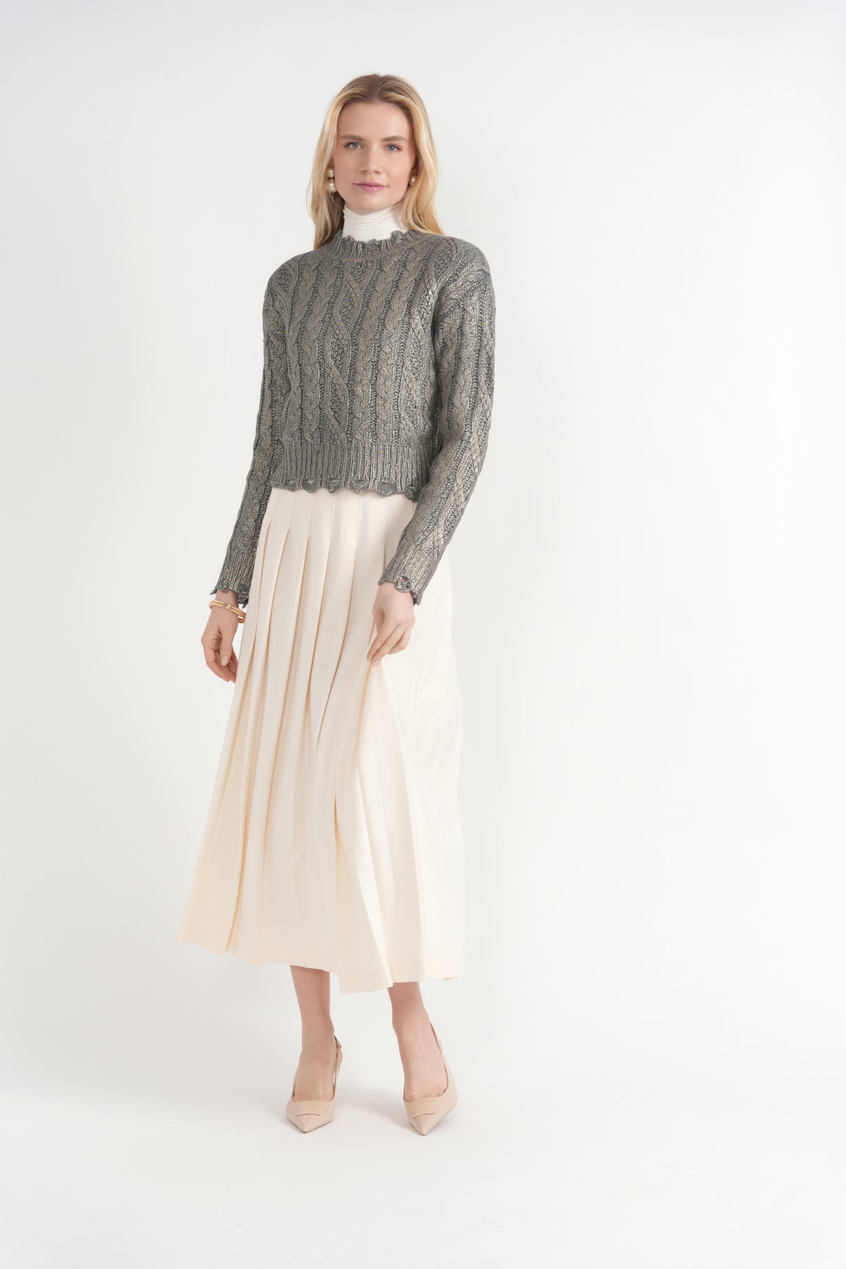 Cropped Metalic Cable Sweater