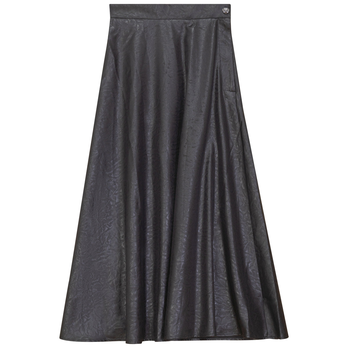 Accordion Pleated Leather Look Midi Skirt in Black by NYC Factory