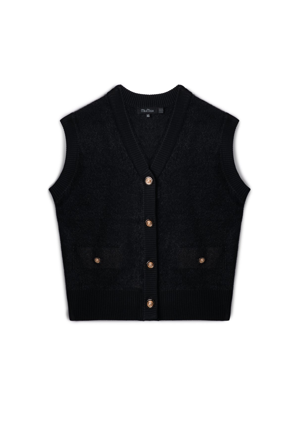 Cropped Mohair Sleeveless Cardigan in Black by MiuMax