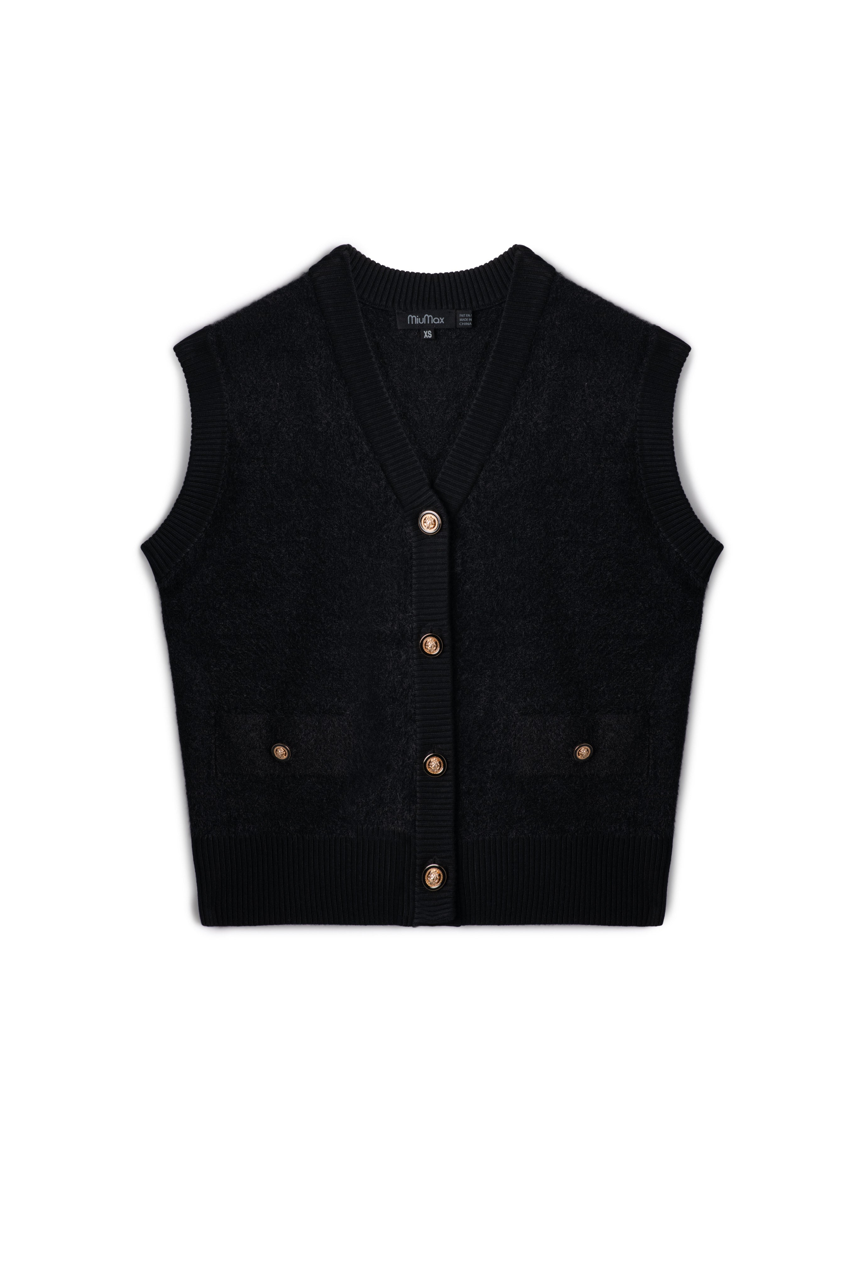 Cropped Mohair Sleeveless Cardigan in Black by MiuMax