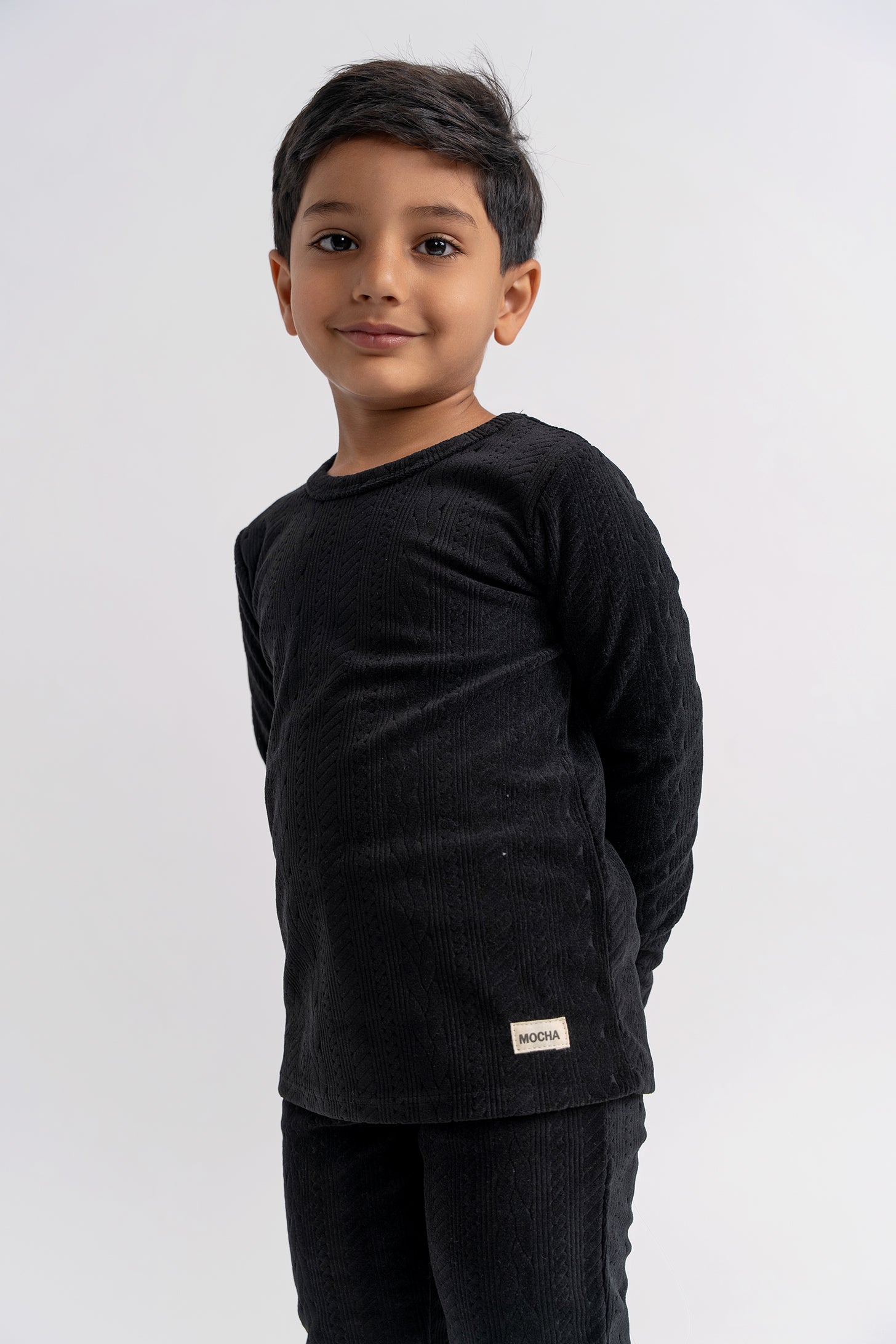 Cable Textured Velour Set in Black by Mocha