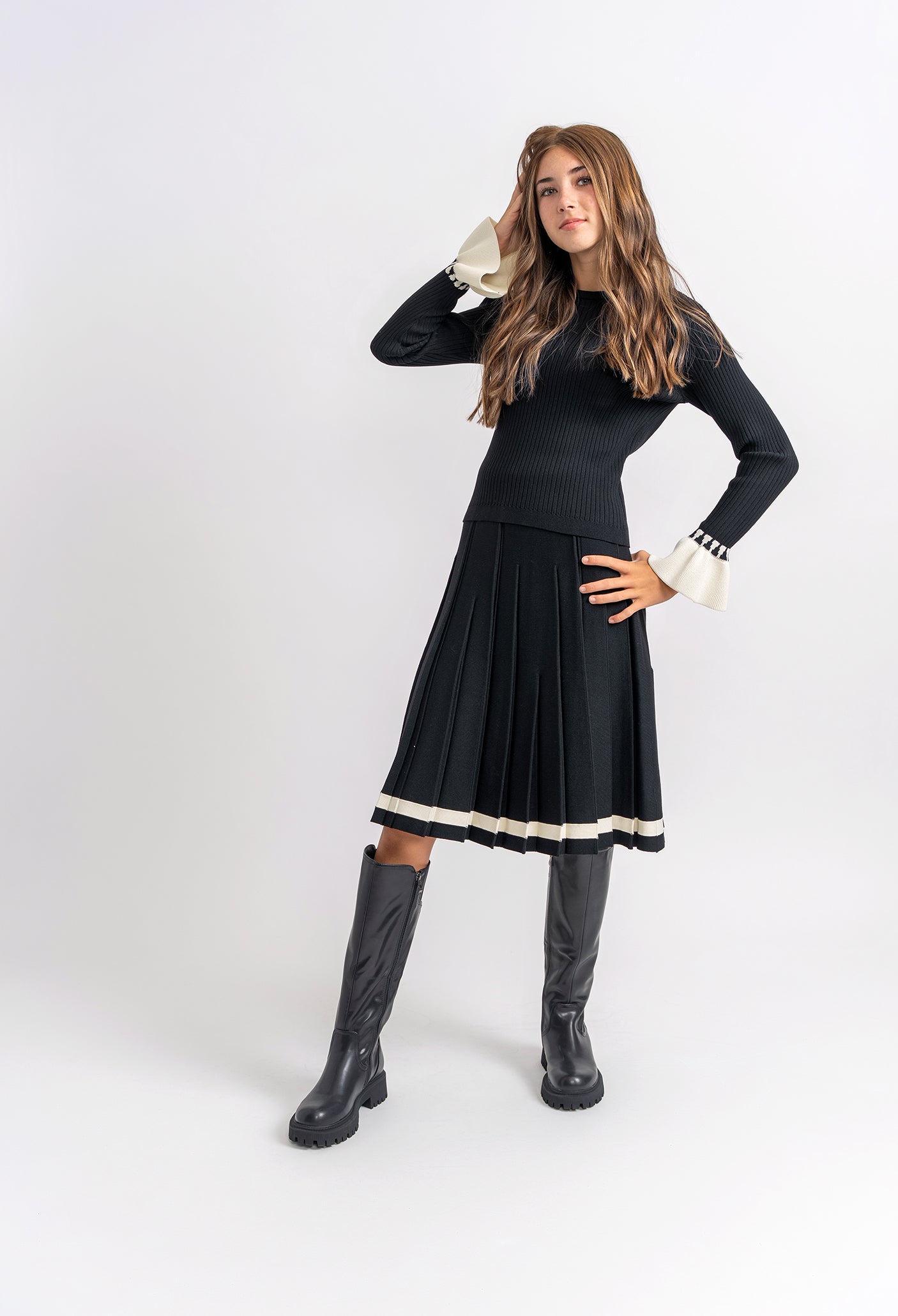 Uneven Pleated Skirt in Medium Grey by Joie De Vivre