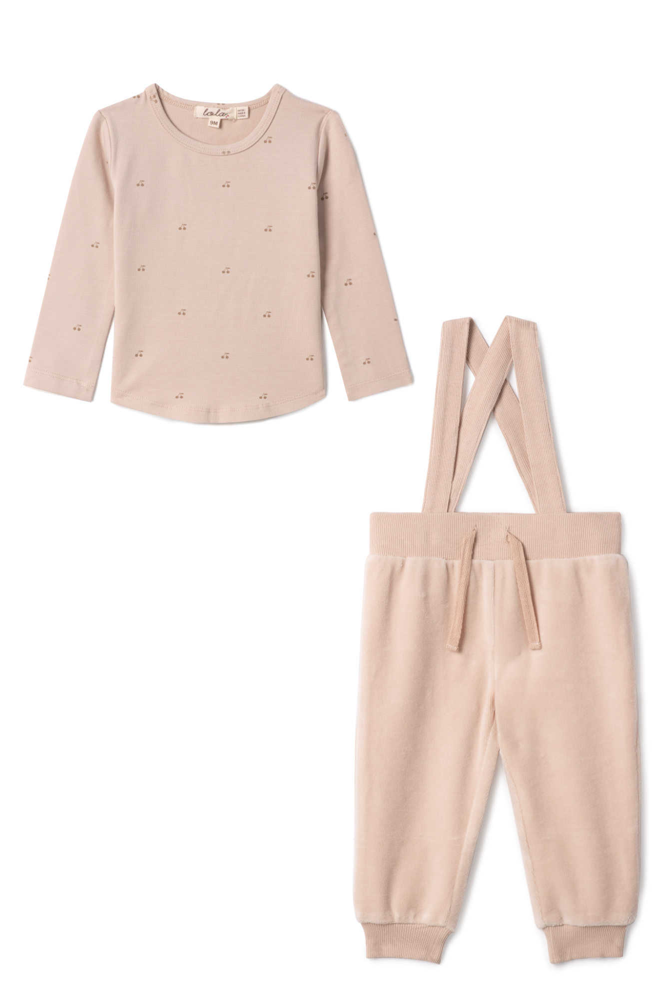 Cherry Print Overall Set in Linen by Lola