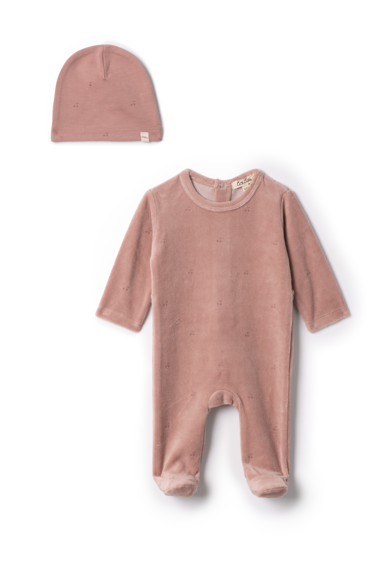 Cherry Print Velour Onesie in Blossom by Lola