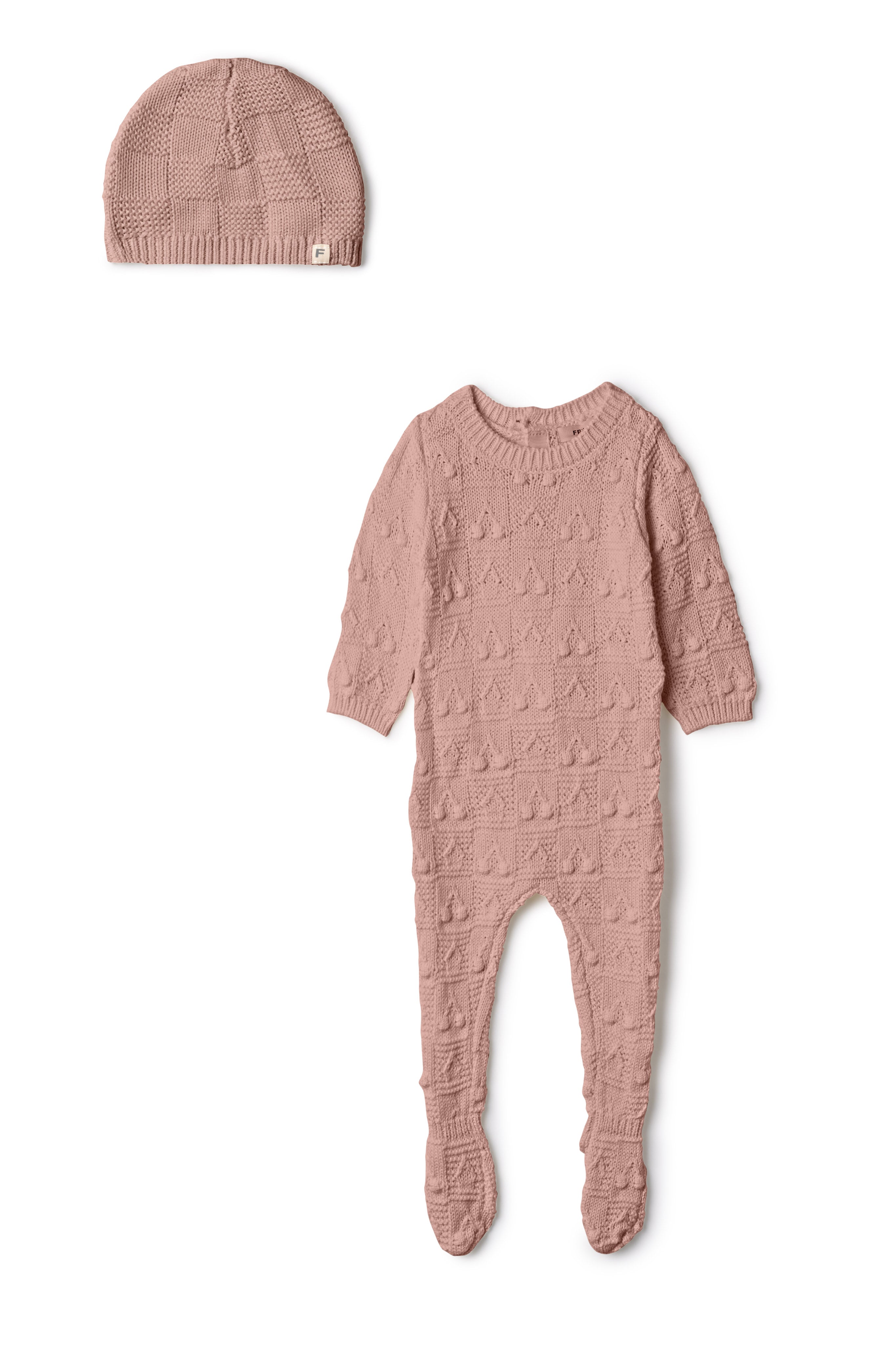 Knit Textured Onesie and Hat in Blossom by Fragile