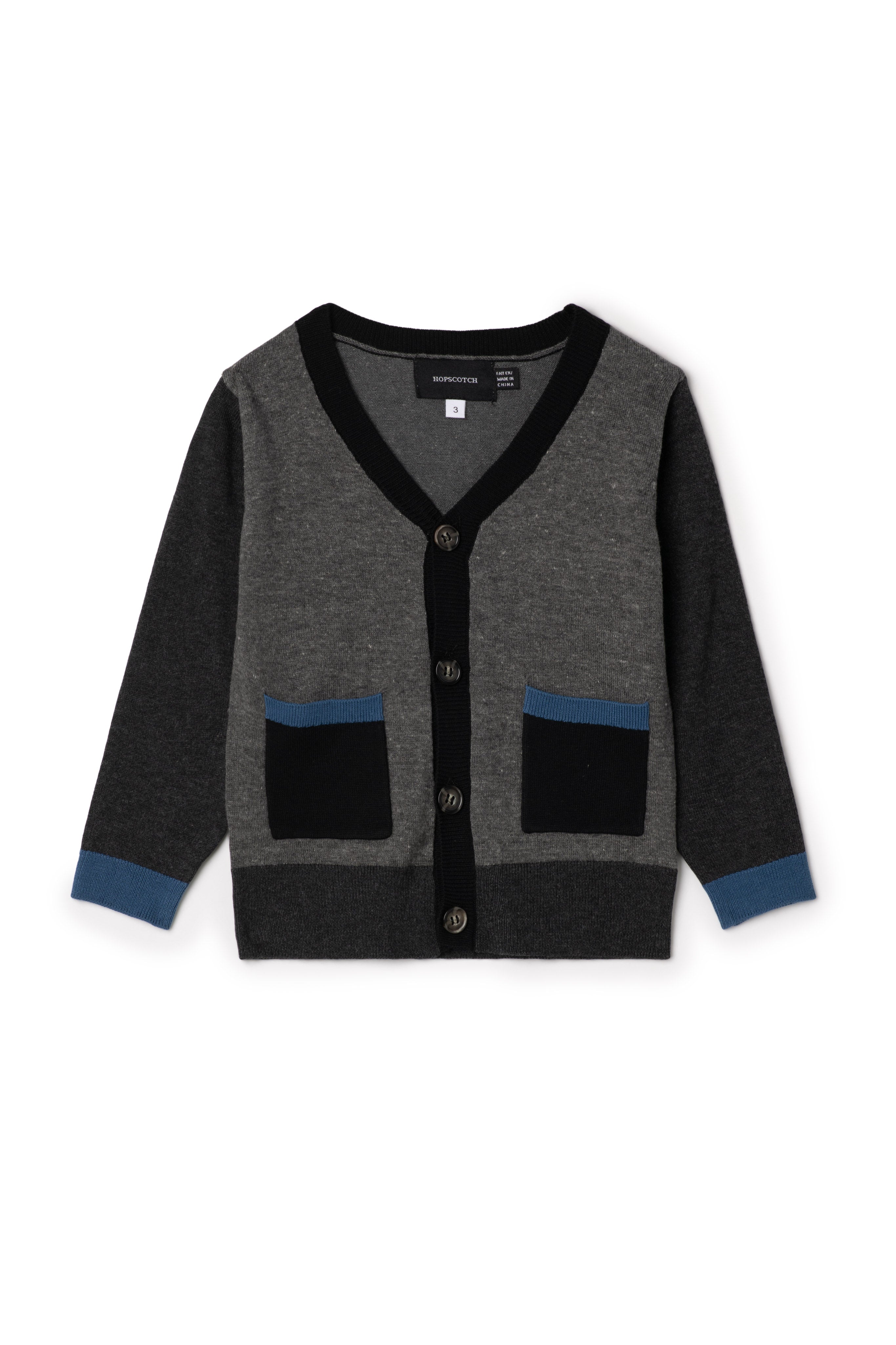 Knit Cardigan in Medium Grey Mix Charcoal by Hopscotch