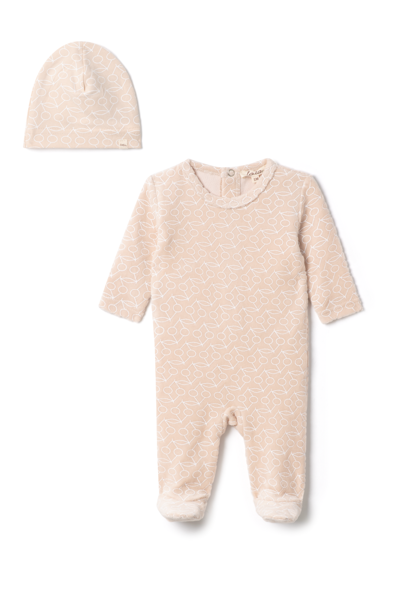 Cherry Print Velour Onesie in Linen by Lola
