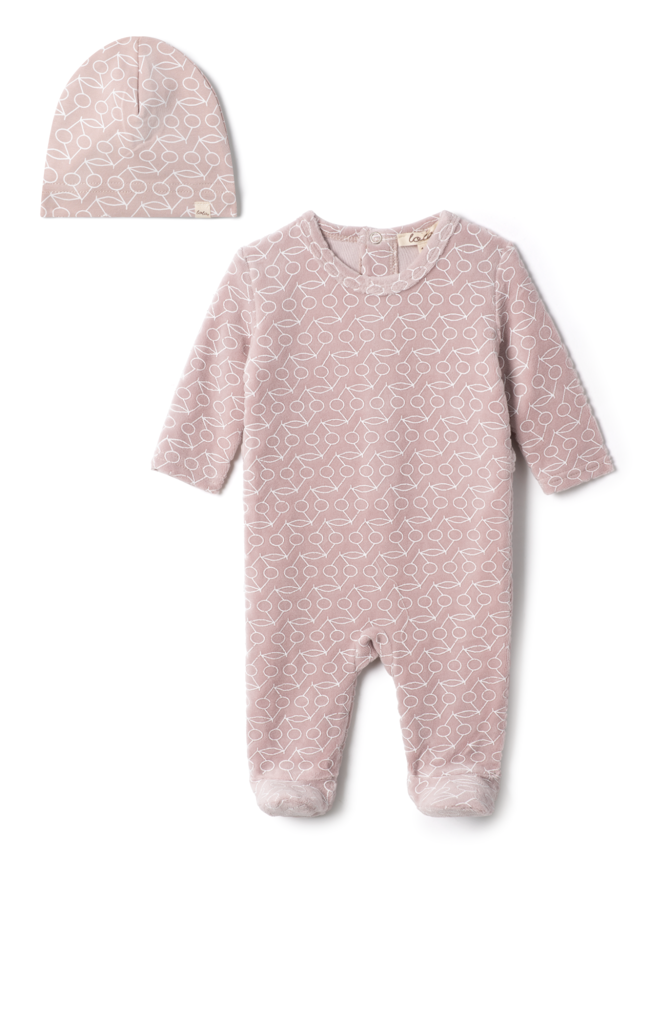 Cherry Print Velour Onesie in Mauve by Lola