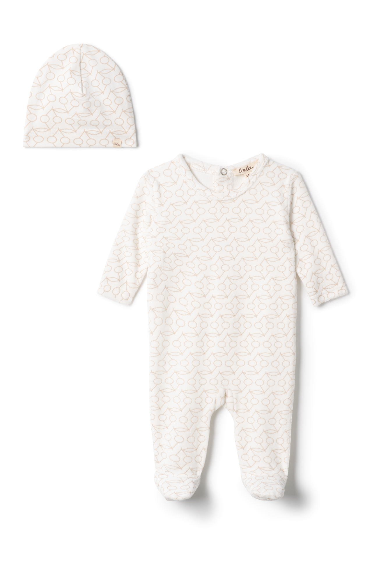 Cherry Print Velour Onesie in Off White by Lola