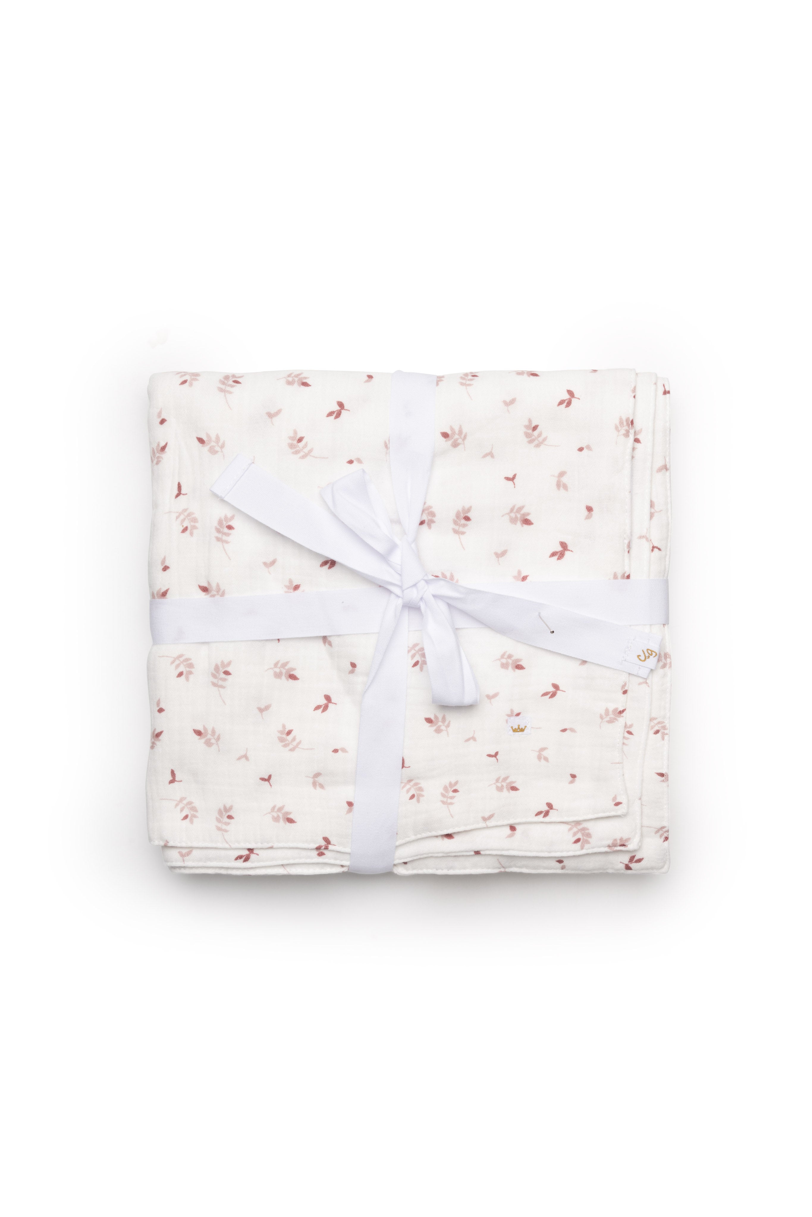 Leaves Print Gauze Muslin Blanket in Cream Dark Mauve One Size by Charlotte & George