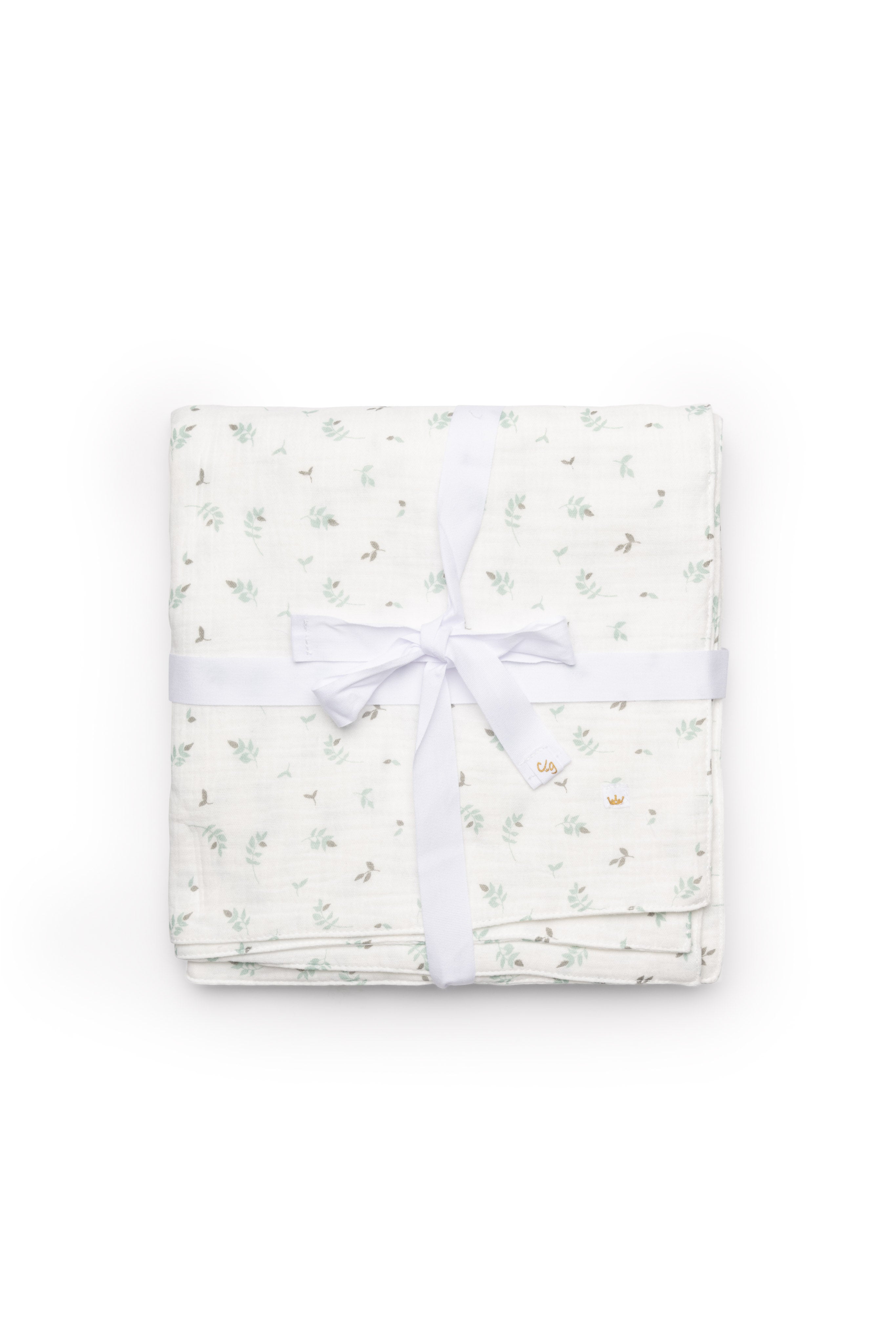Leaves Print Gauze Muslin Blanket in Cream Forest One Size by Charlotte & George