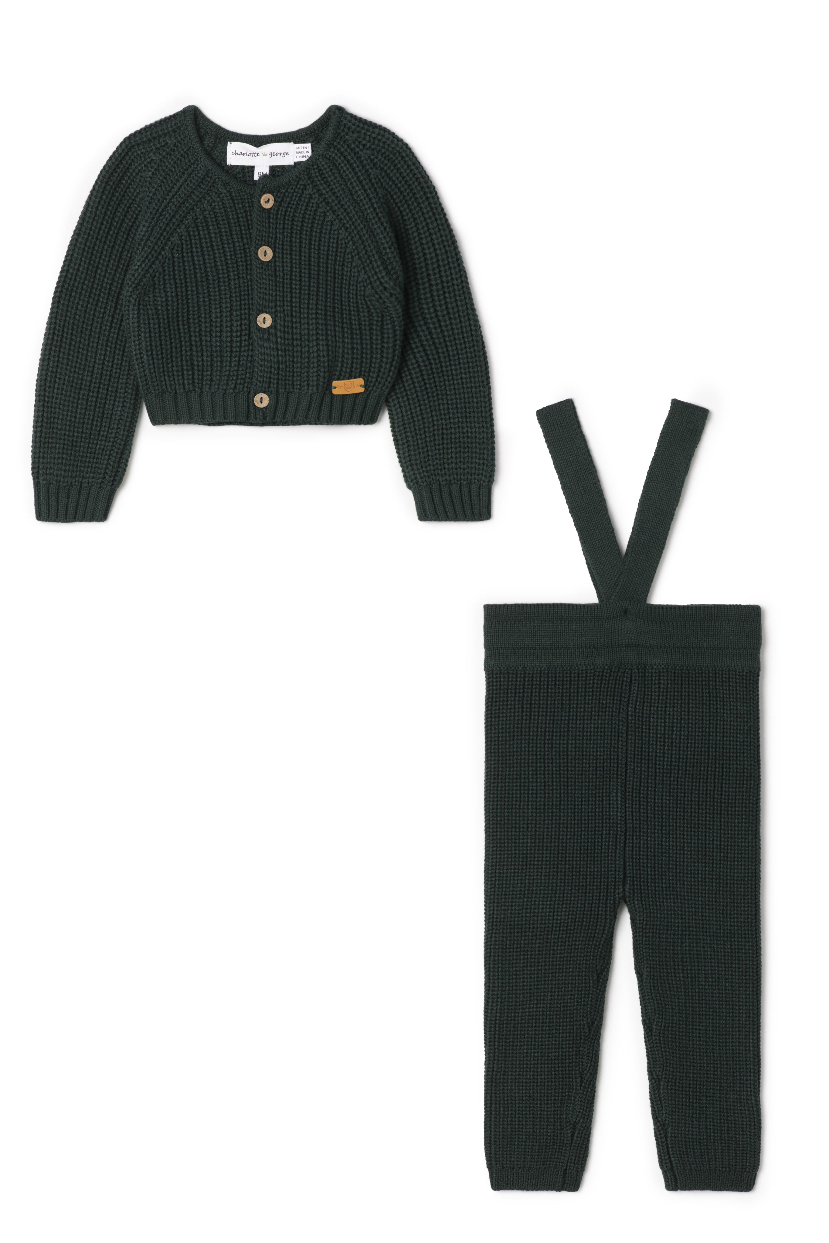 Overall Rib Knit Set in Forest by Charlotte & George