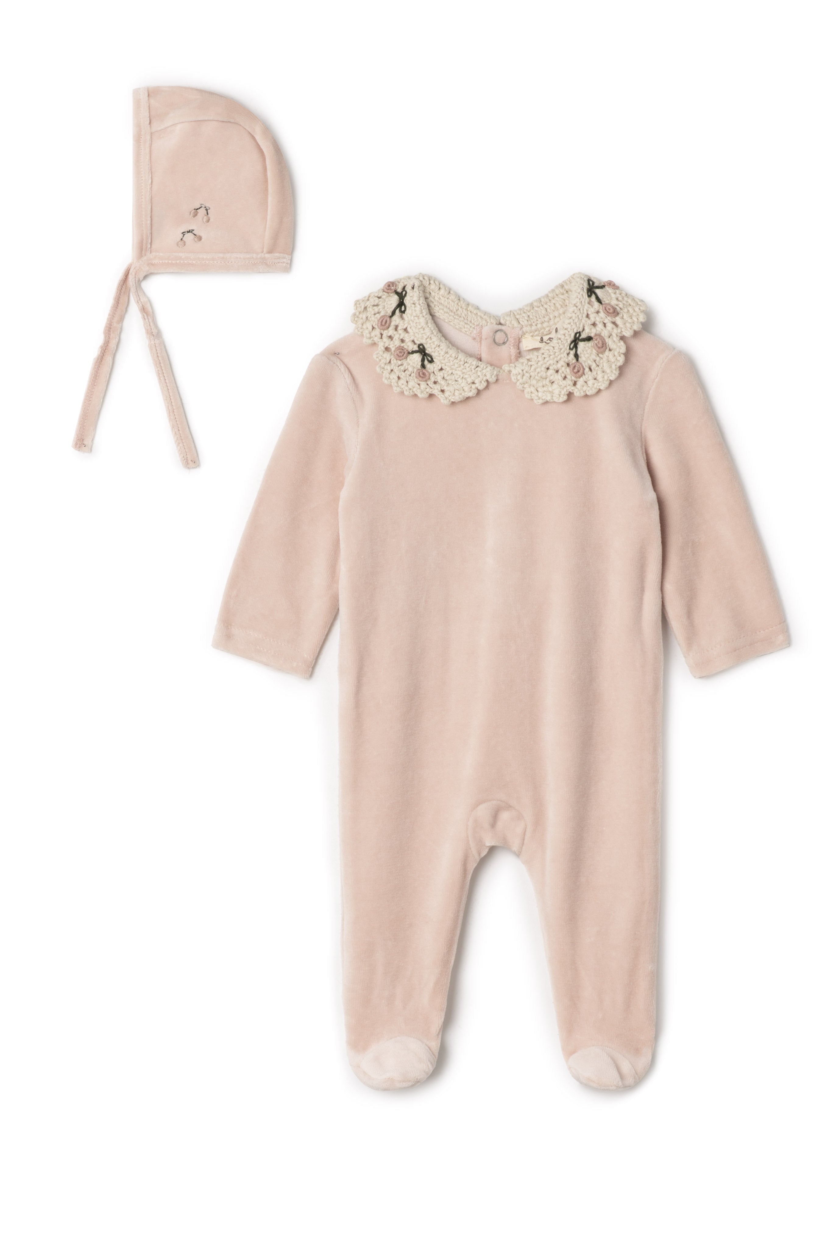 Velour Crocket Collar Onesie in Rose Cloud by Lola
