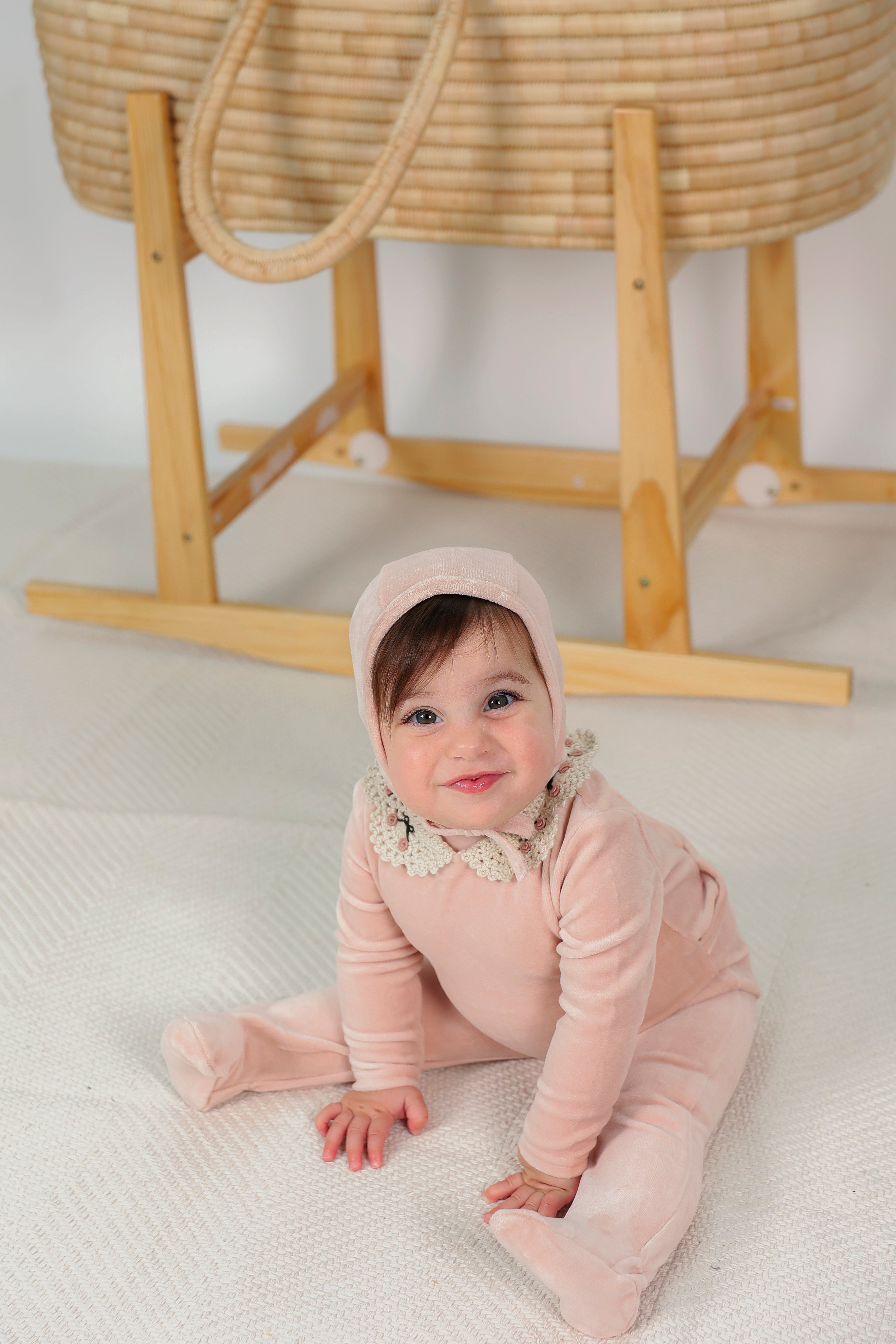 Velour Crocket Collar Onesie in by Lola