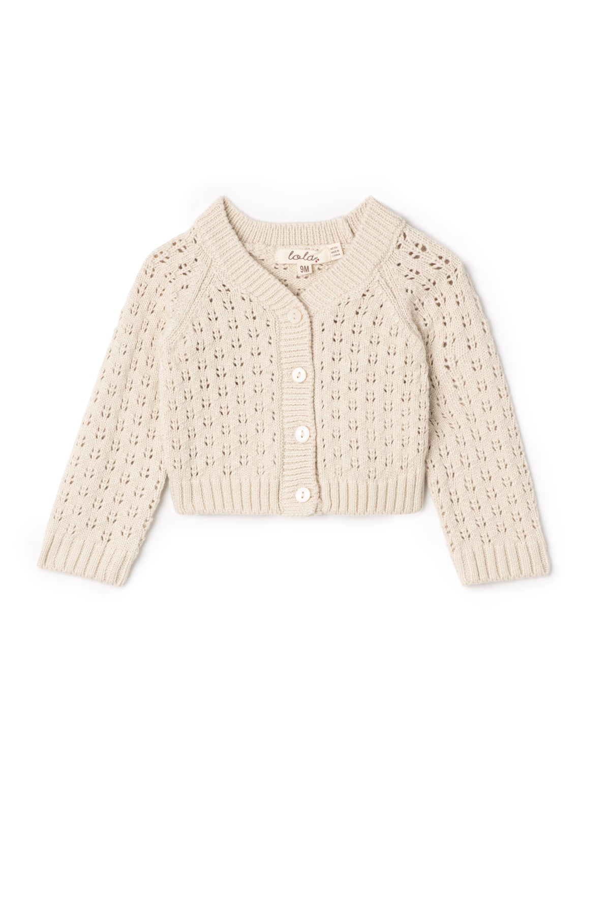Pointelle Knit Cardigan in Dark Almond by Lola
