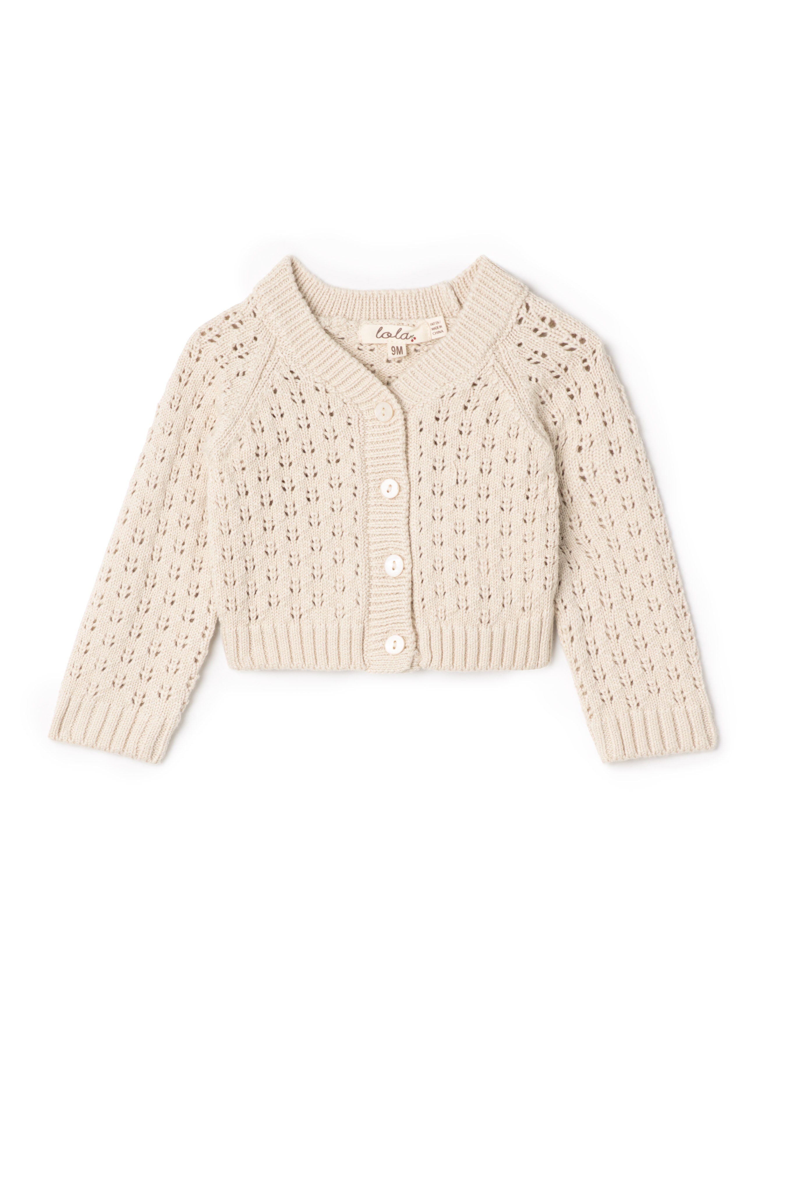 Pointelle Knit Cardigan in Dark Almond by Lola