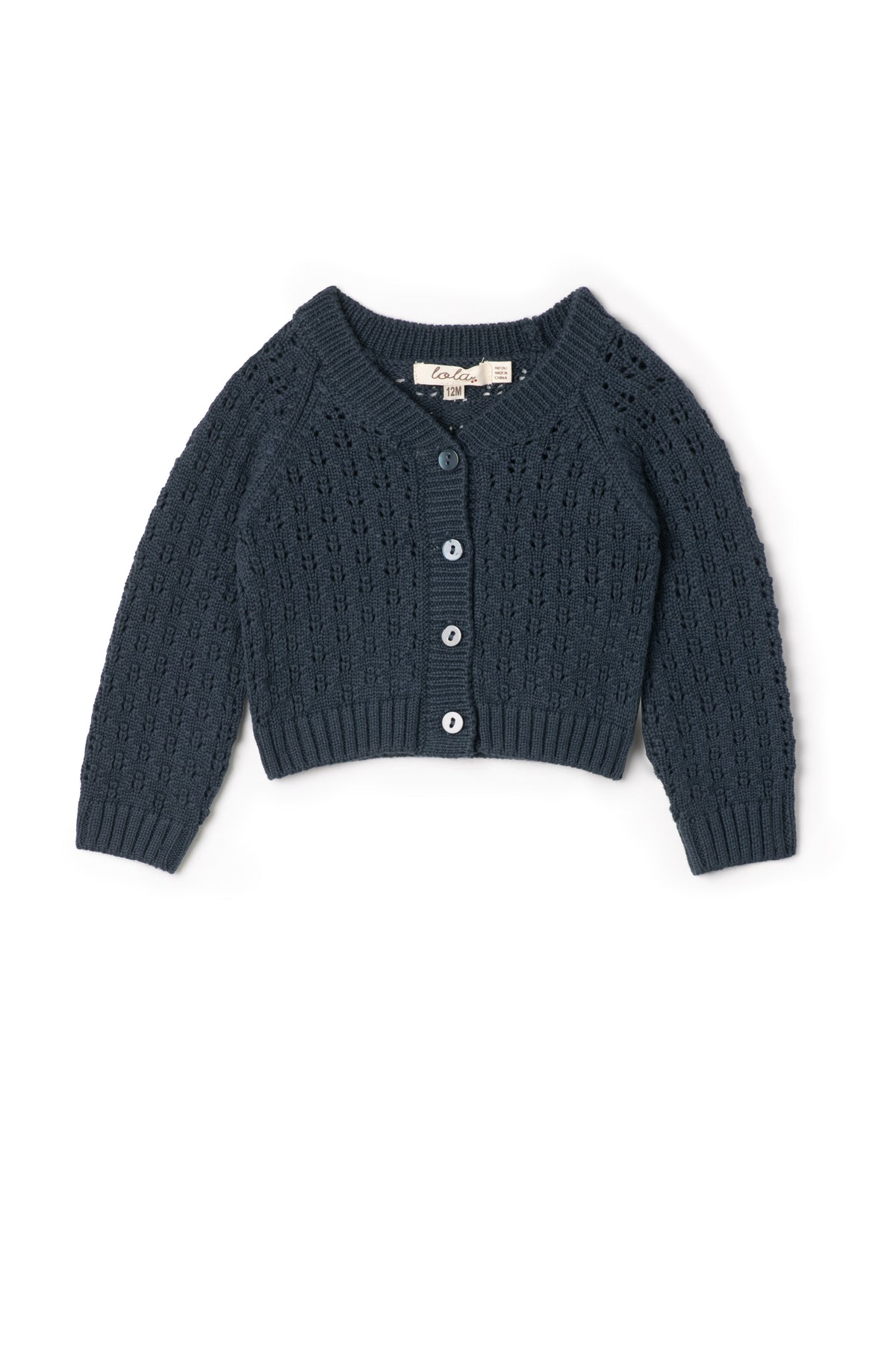 Pointelle Knit Cardigan in Ink by Lola