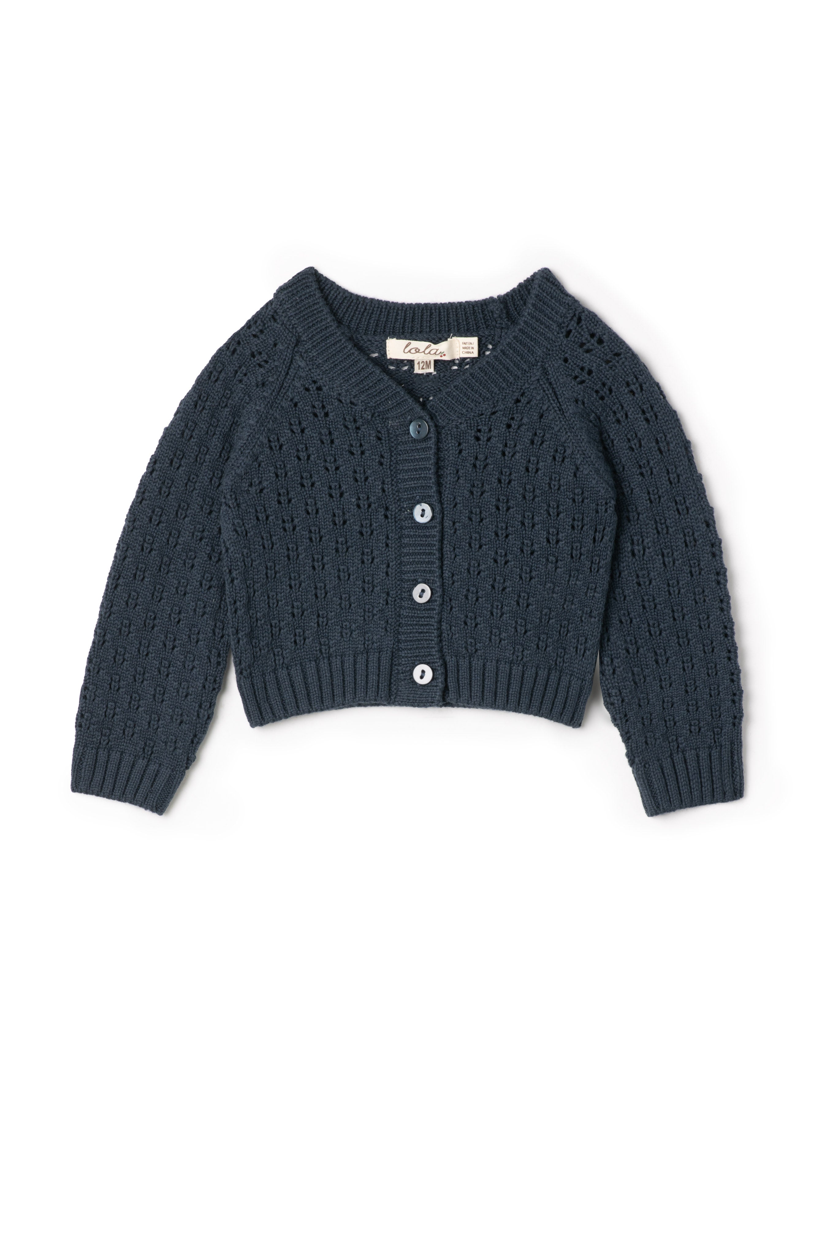 Pointelle Knit Cardigan in Ink by Lola