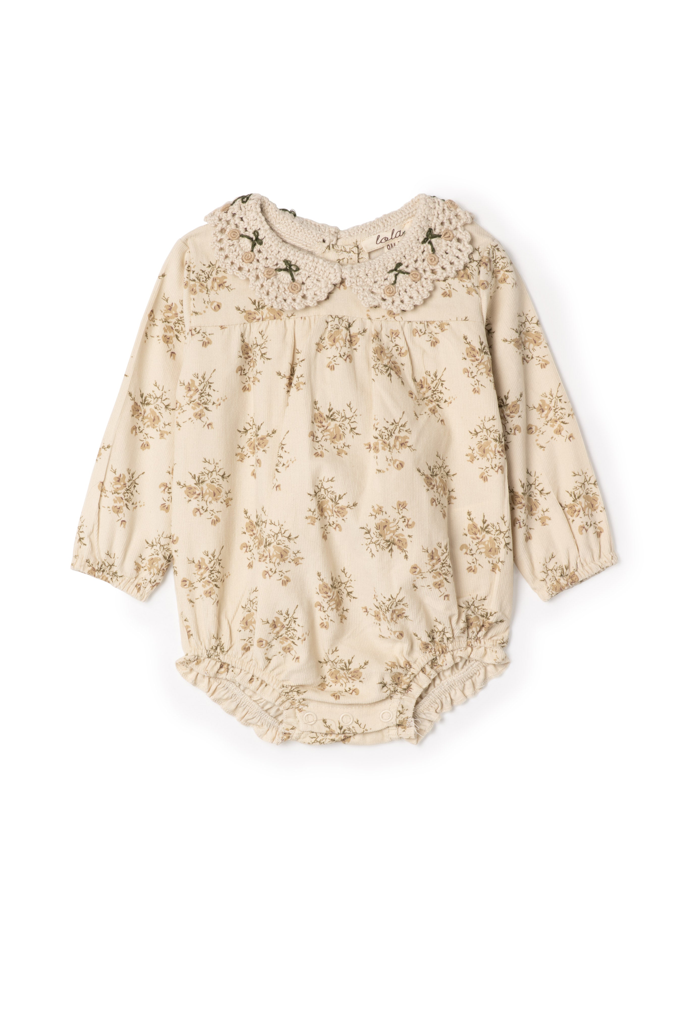 Flower Print Crochet Collar Bubble in Dark Almond by Lola