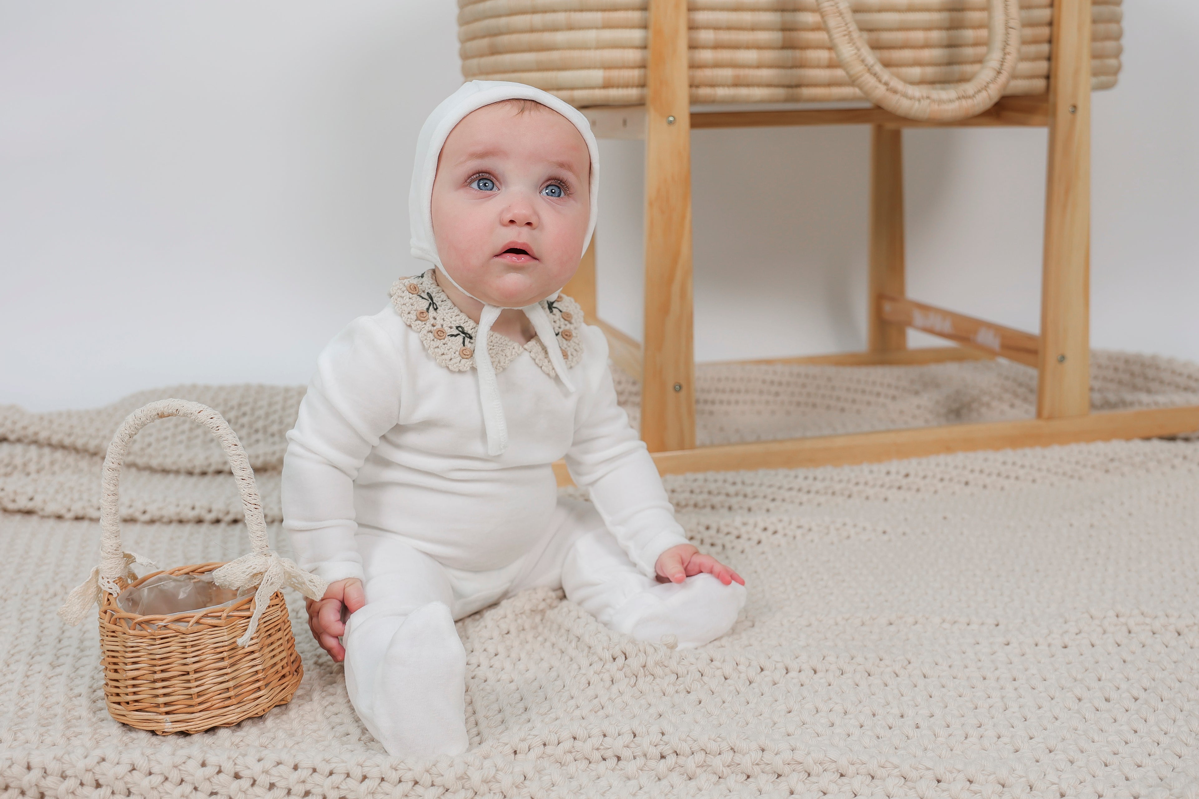 Velour Crocket Collar Onesie in by Lola