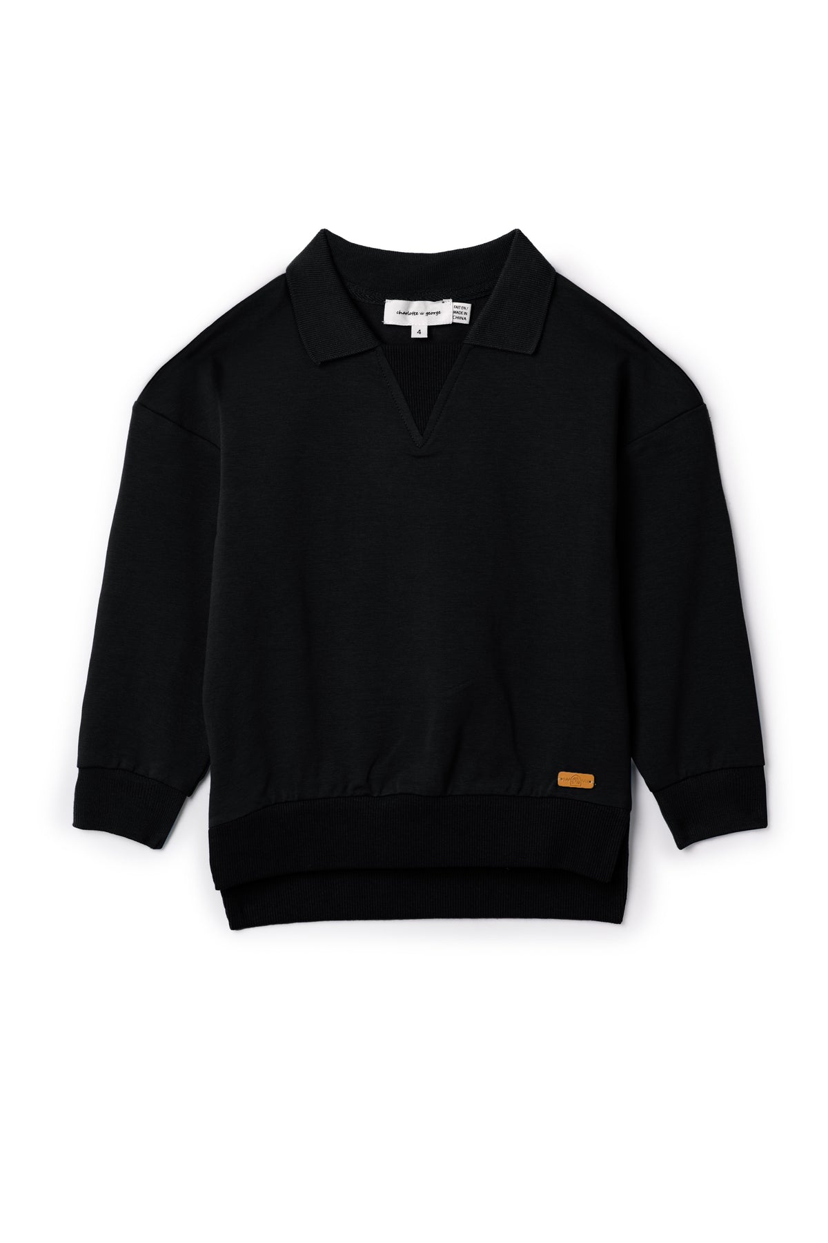 French Fleece Ribbed Sweatshirt in Black by Charlotte & George