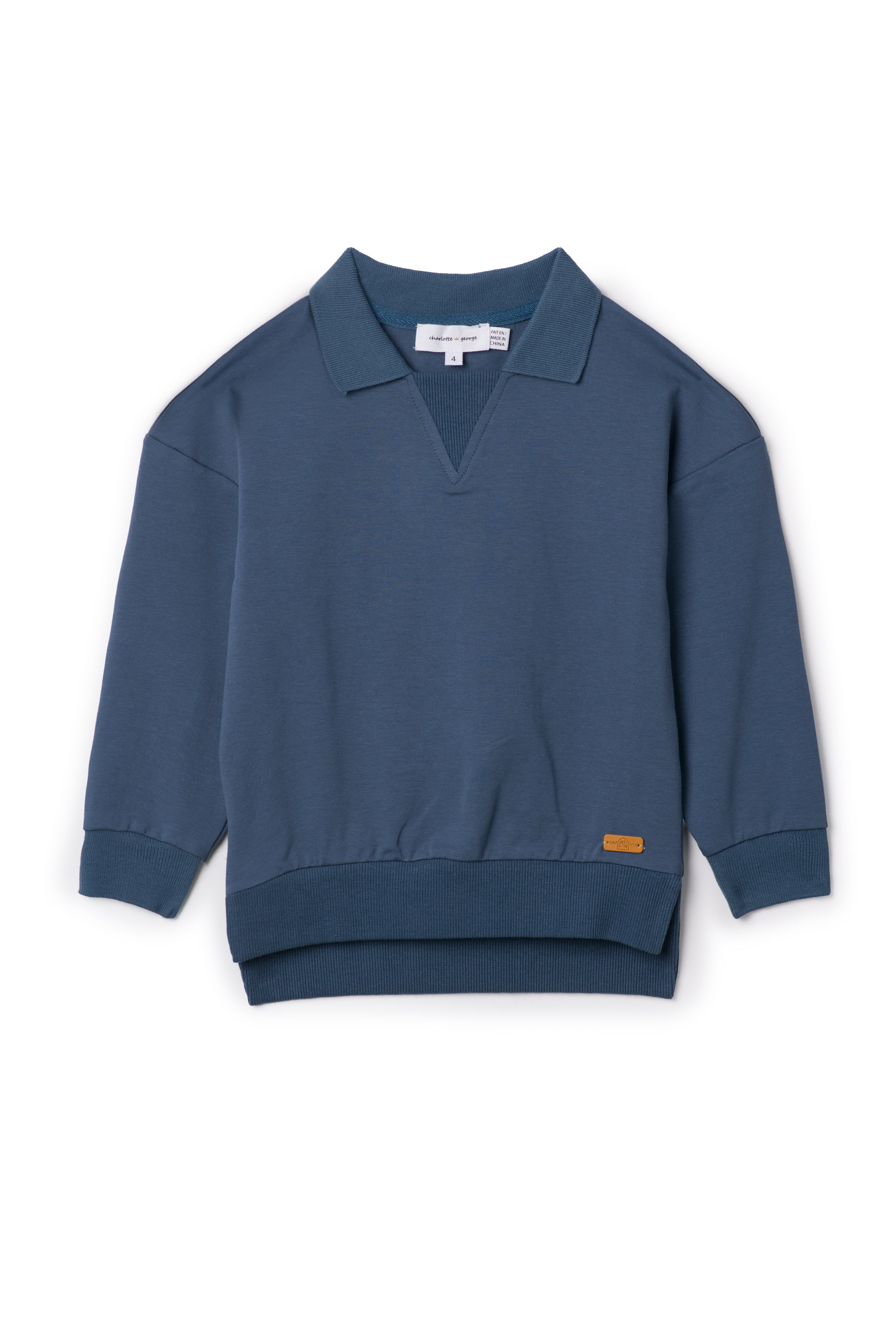 French Fleece Ribbed Sweatshirt in Denim by Charlotte & George