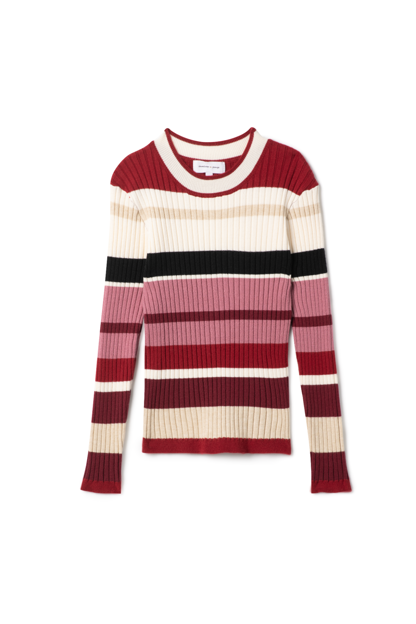 Knit Rib Stripped Top in Light Wine Almond by Charlotte & George