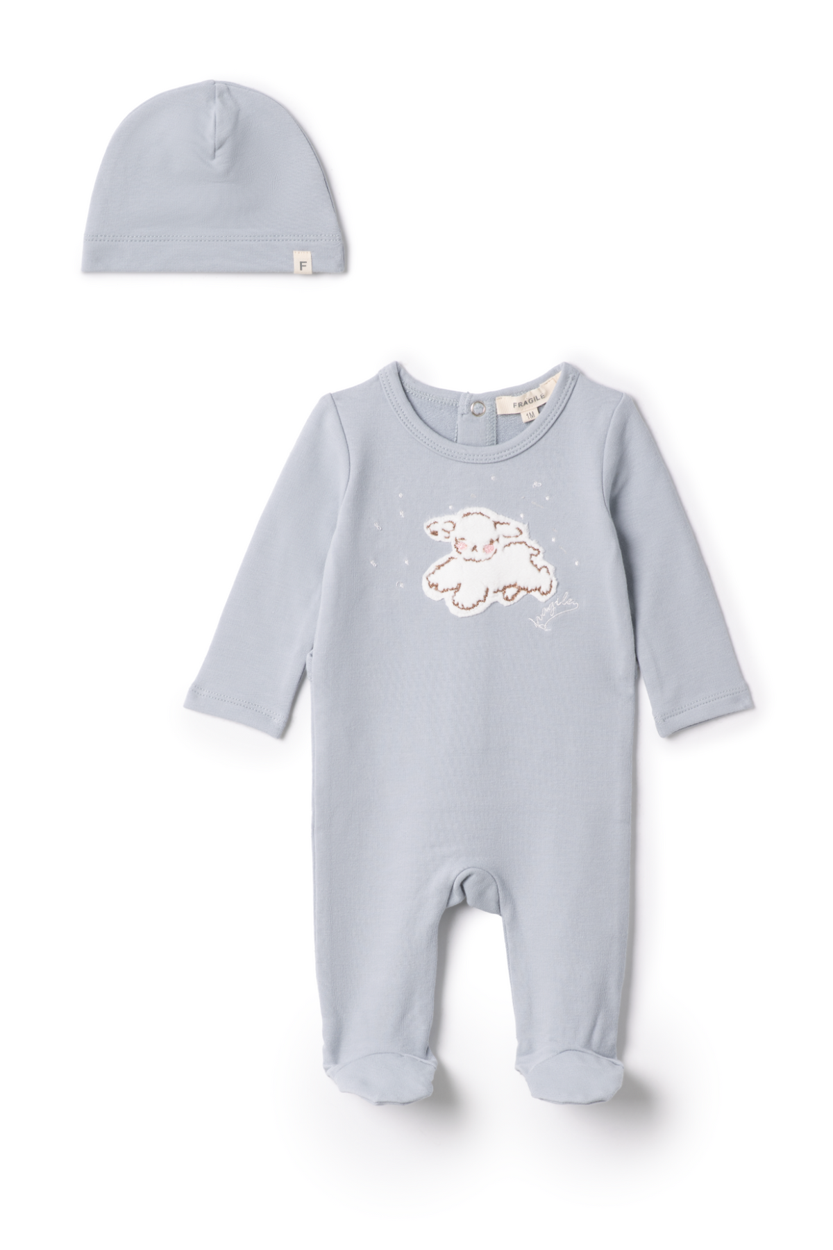 Sheep Embroidered Onesie in Blue by Fragile