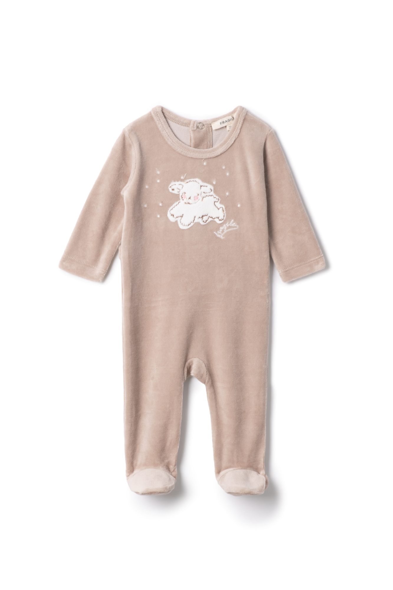 Sheep Print Velour Onesie in Beige 3 Months by Fragile