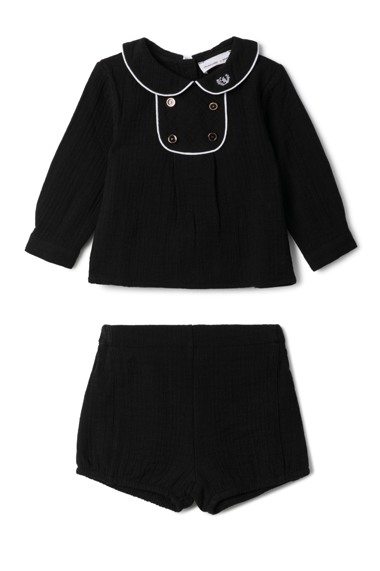 Crest Embroidered Set in Black by Charlotte & George