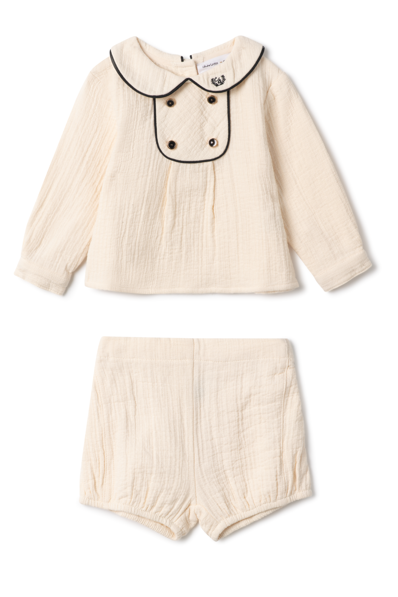 Crest Embroidered Set in Off White by Charlotte & George