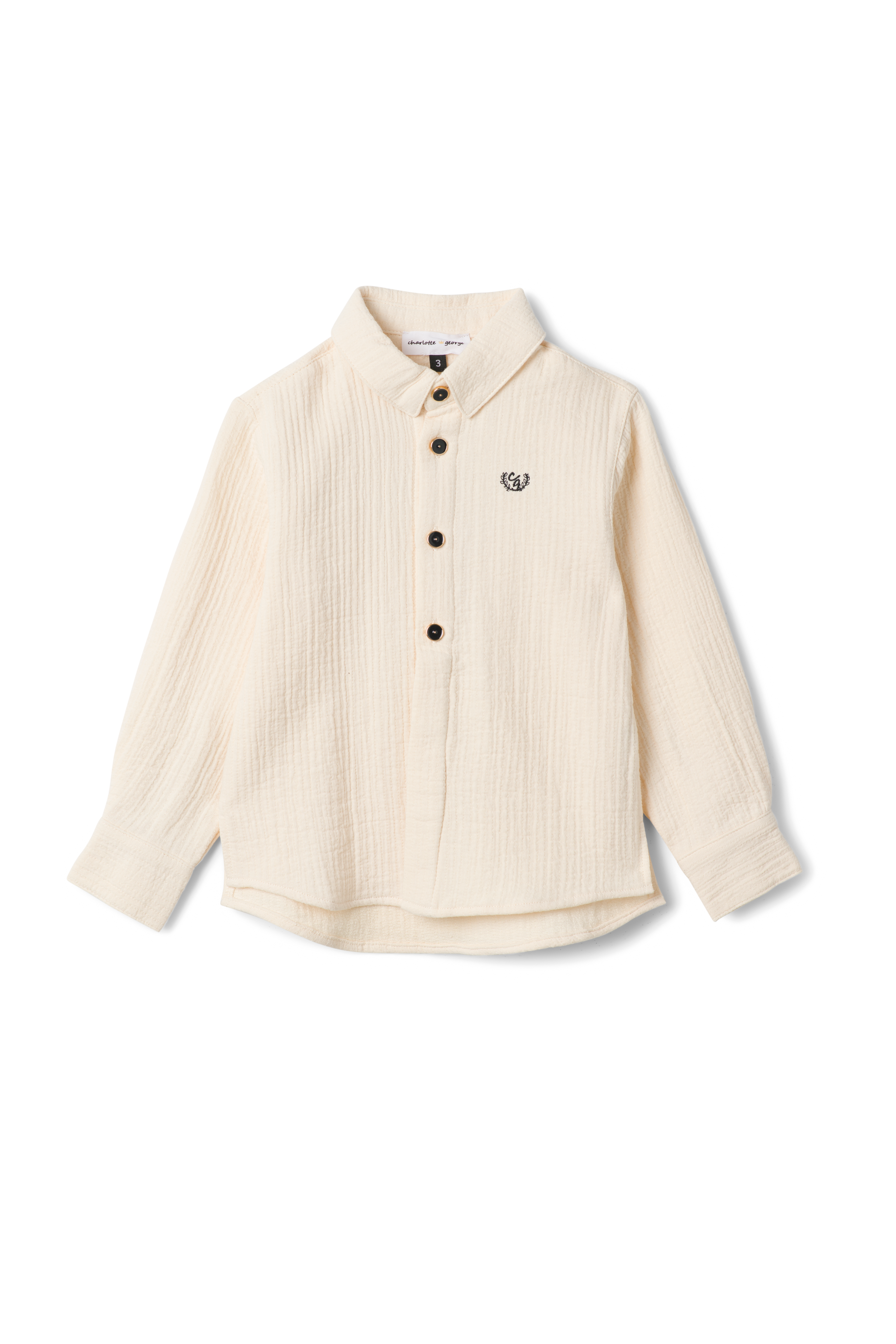 Crest Emboidered Shirt in Off White by Charlotte & George