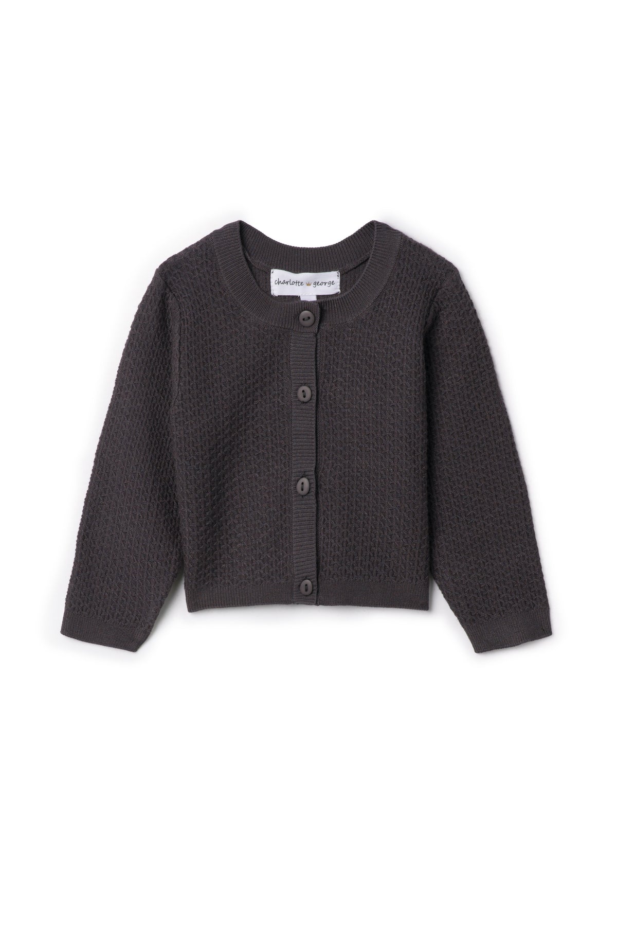 Knit Textured Cardigan in Charcoal by Charlotte & George