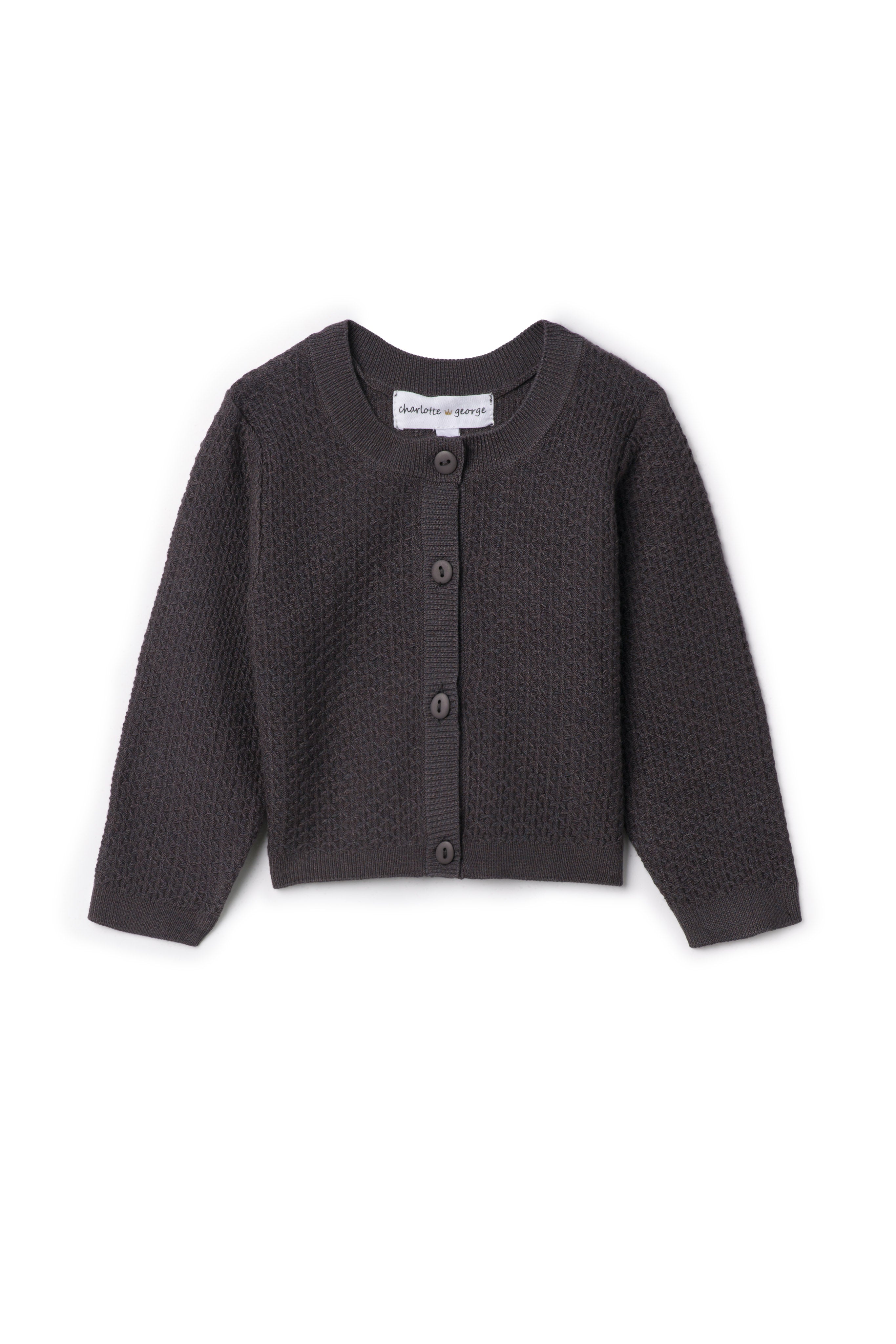 Knit Textured Cardigan in Charcoal by Charlotte & George