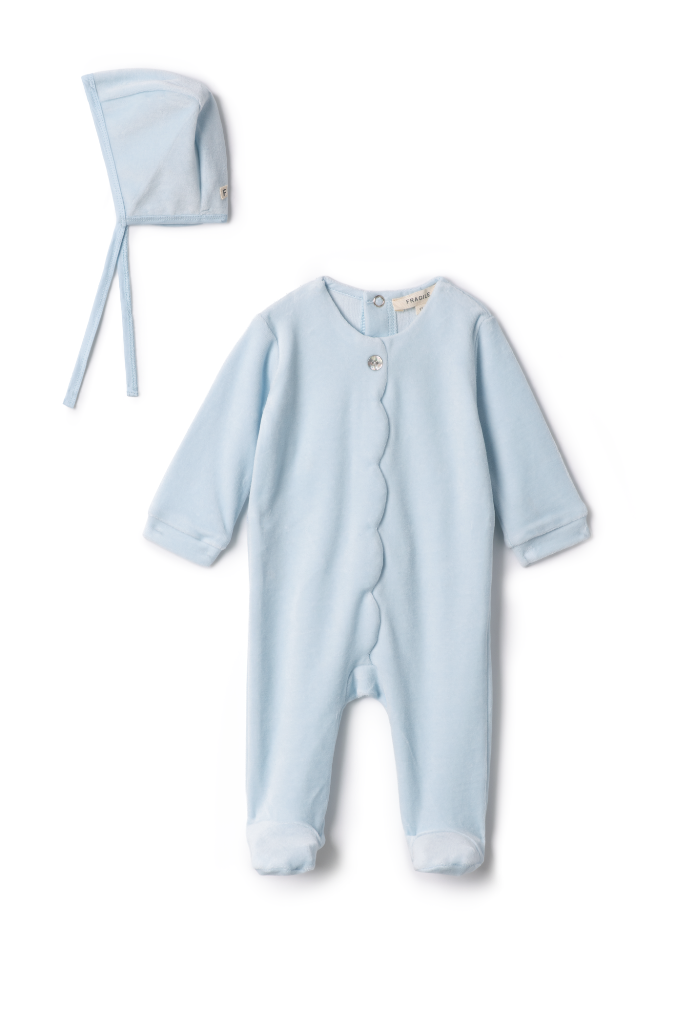 Cotton Velour Scallop Onesie in Baby Blue by Fragile