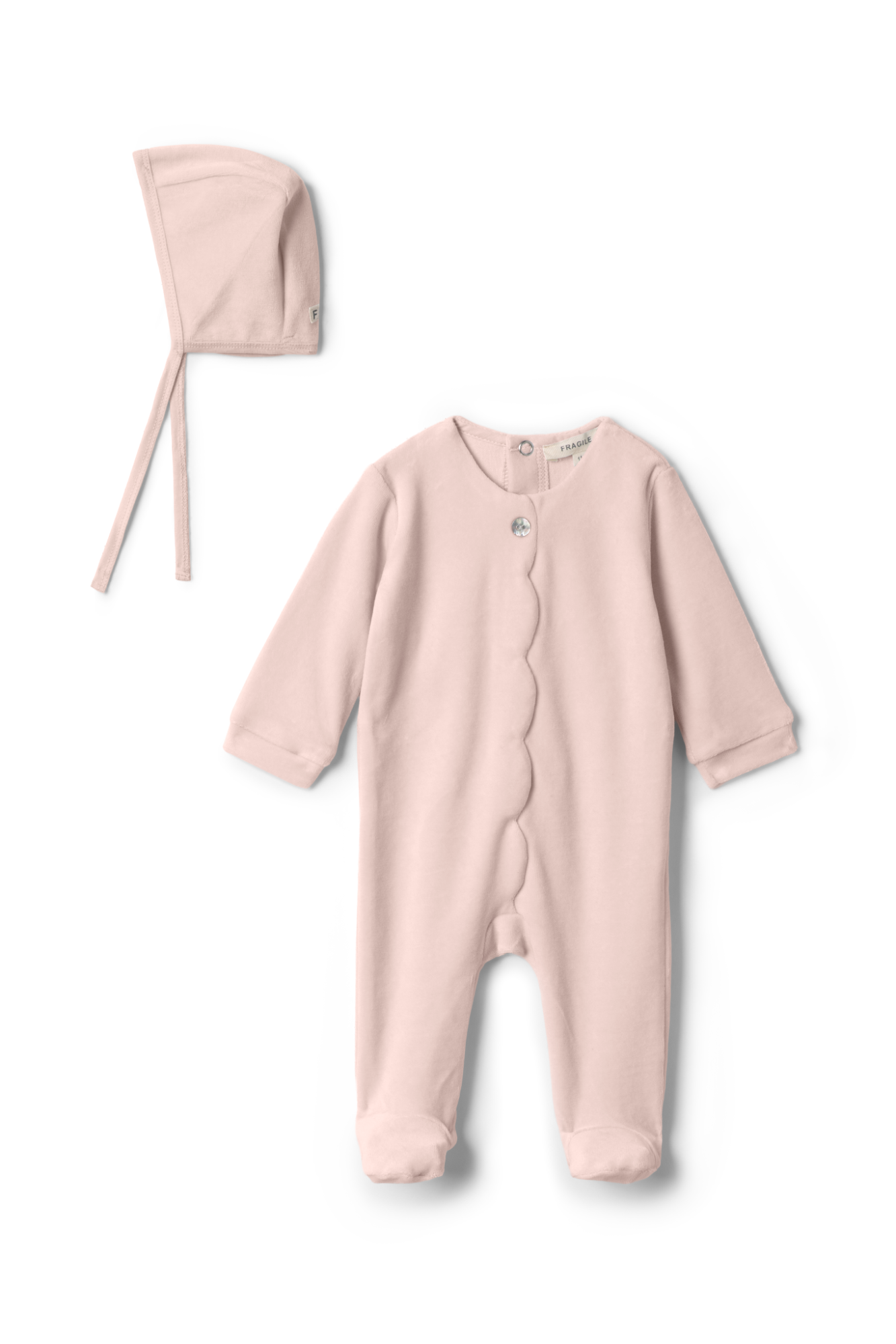 Cotton Velour Scallop Onesie in Baby Pink by Fragile