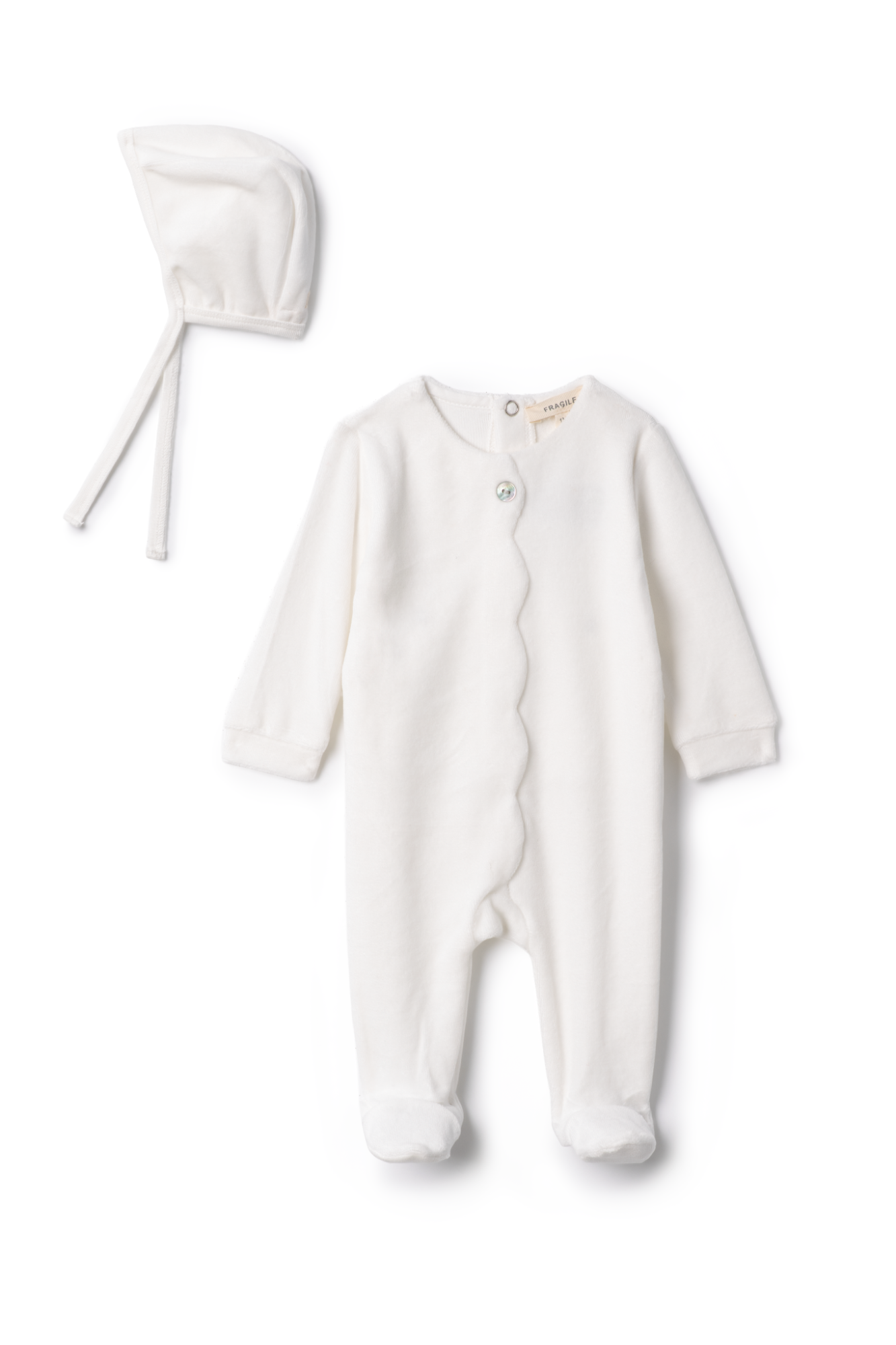 Cotton Velour Scallop Onesie in Off White by Fragile