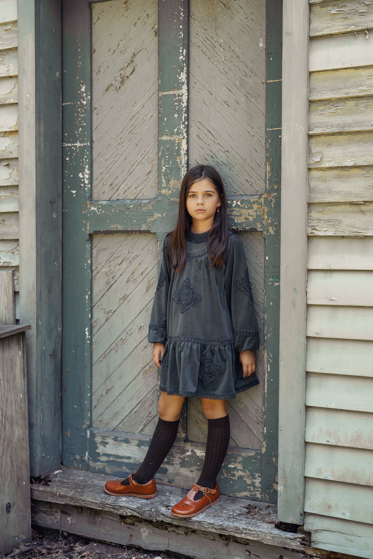 Velvet Lace Dress in Burgundy by Charlotte & George