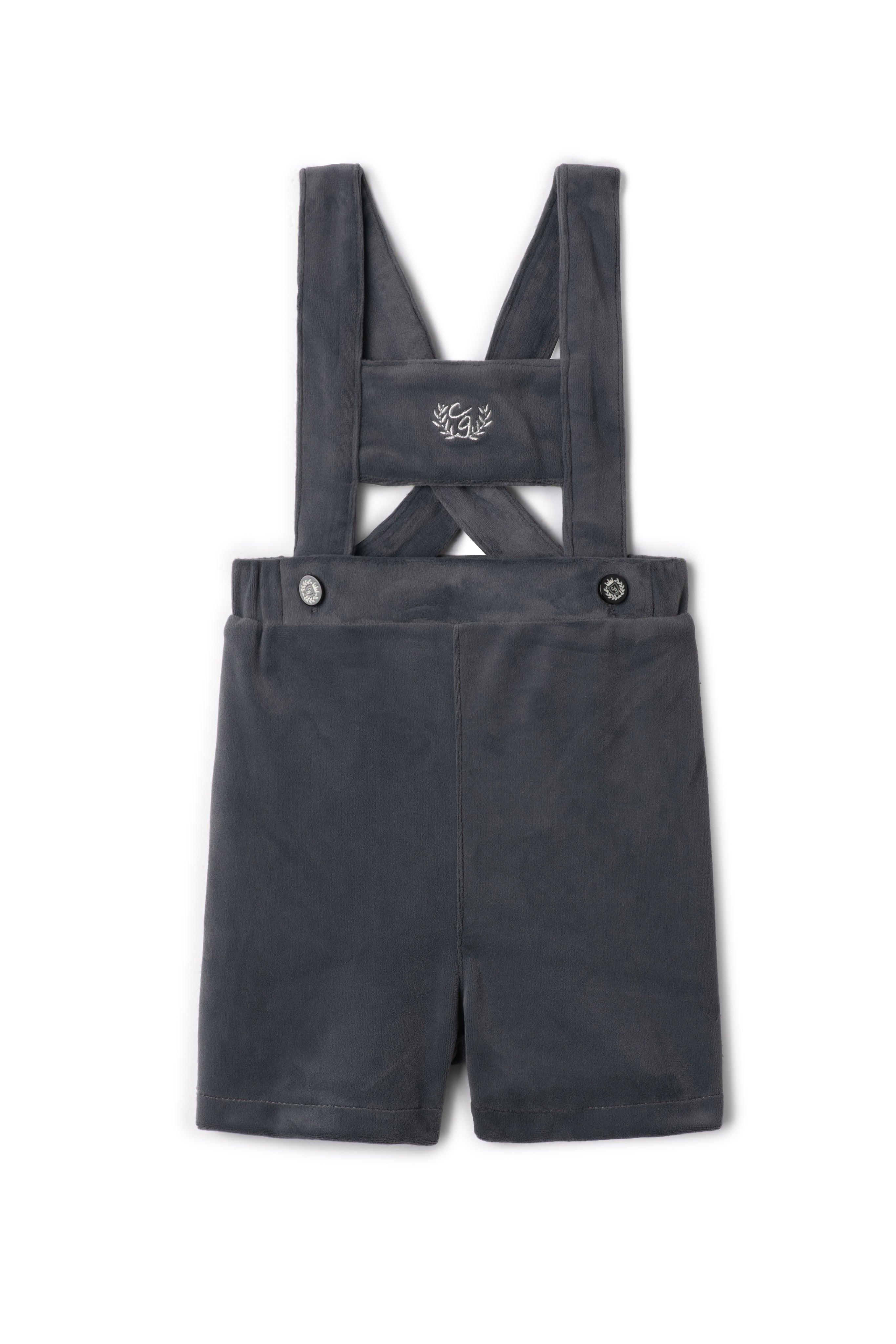 Crest Embroidery Shorts Overall in Dark Grey by Charlotte & George