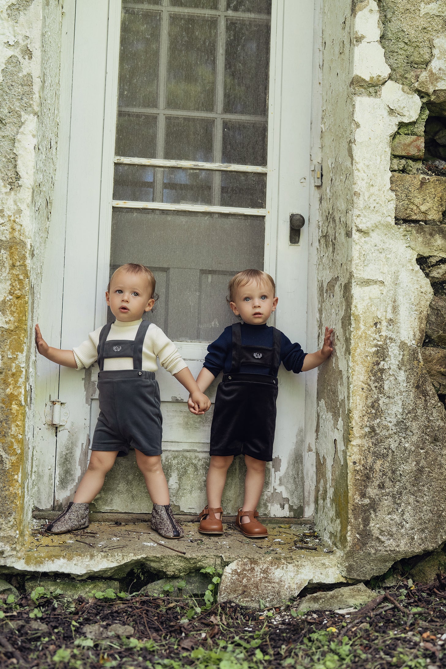 Crest Embroidery Shorts Overall in Dark Grey by Charlotte & George