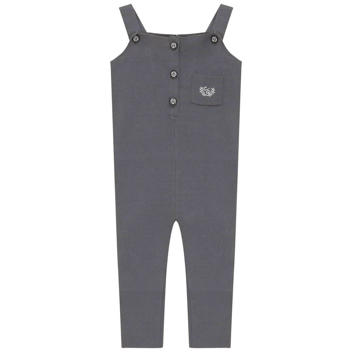 Crest Embroidery Knit Overall in Dark Grey by Charlotte & George
