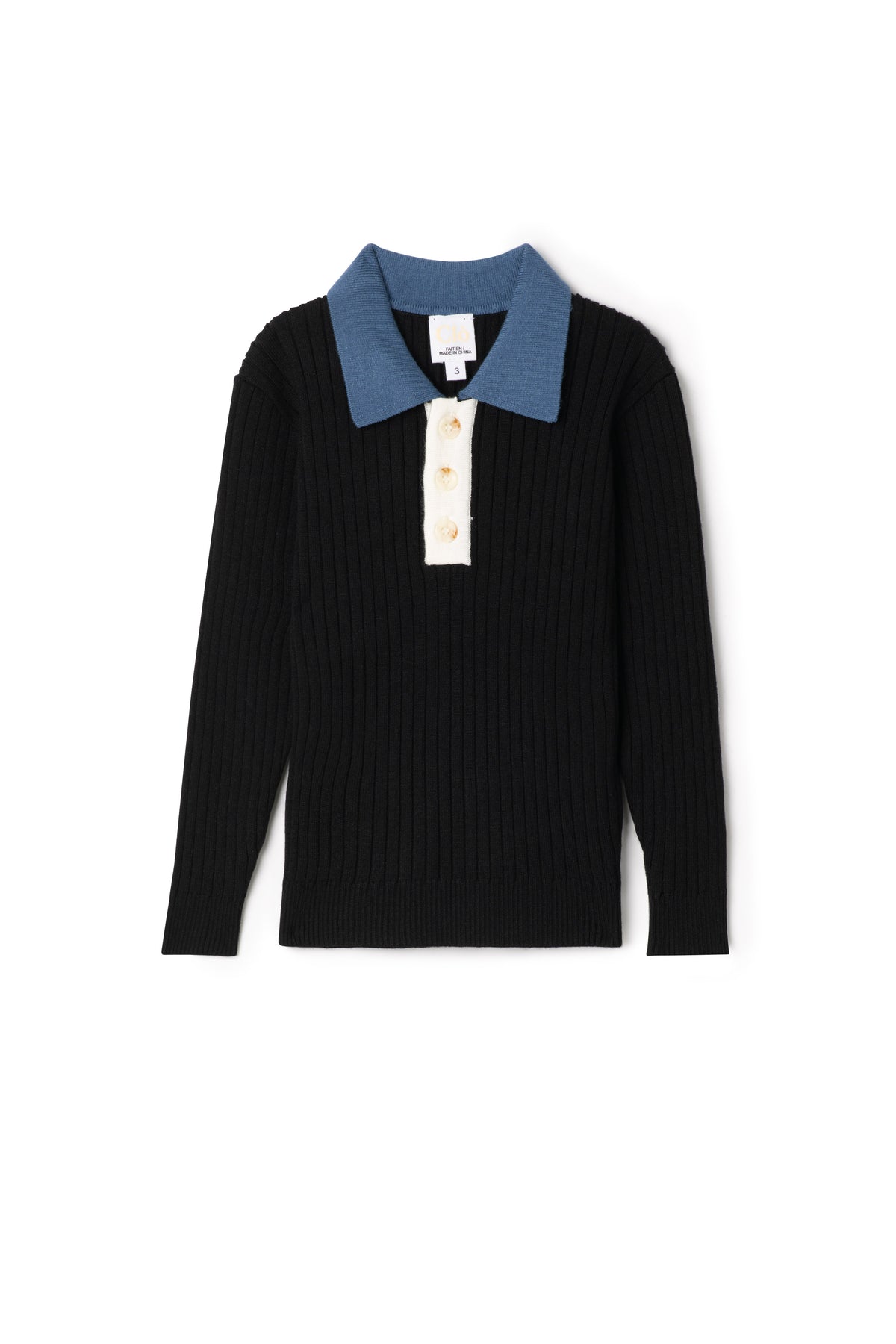 Multi Polo Rib Sweater in Black by Clô