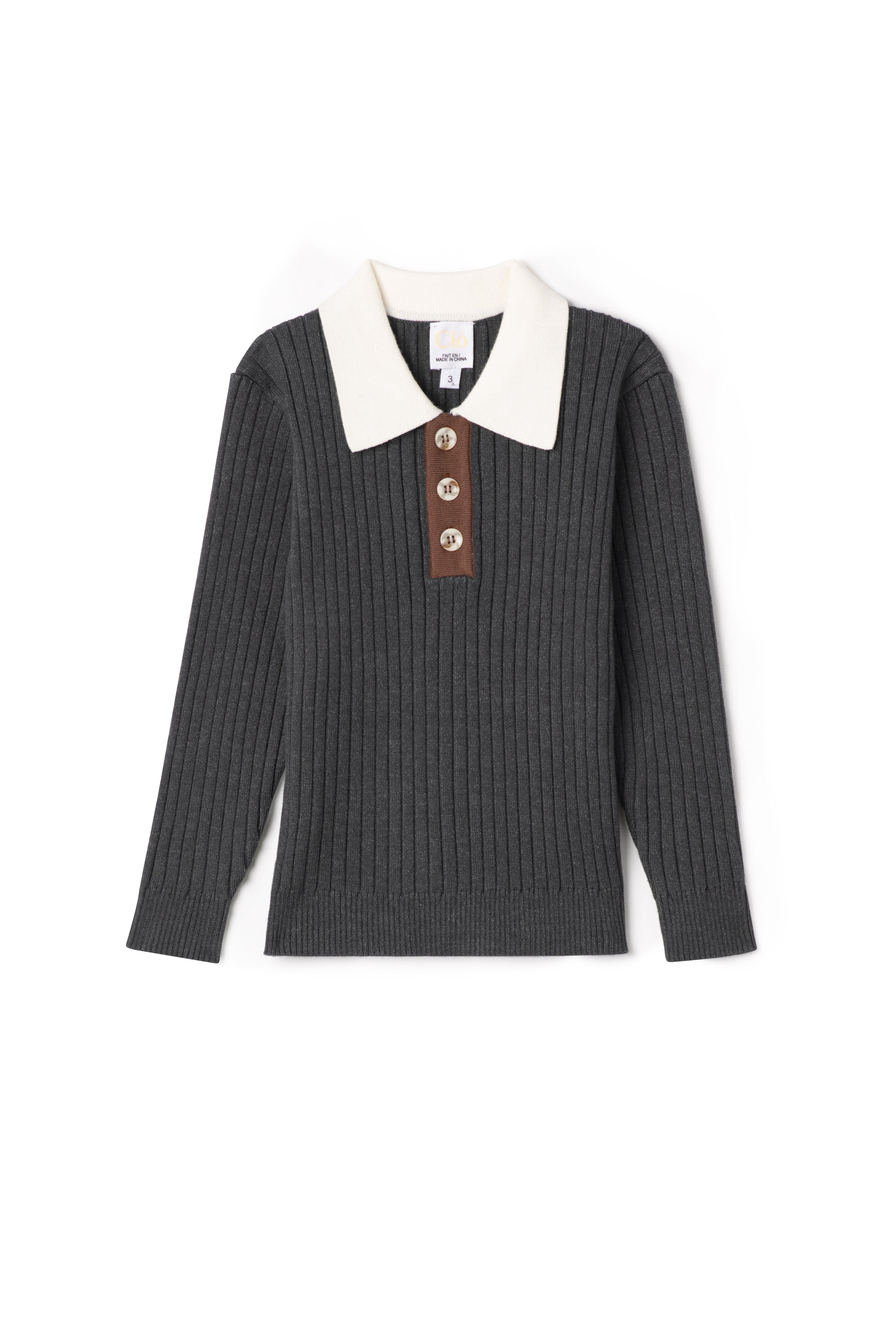 Multi Polo Rib Sweater in Charcoal Mix by Clô
