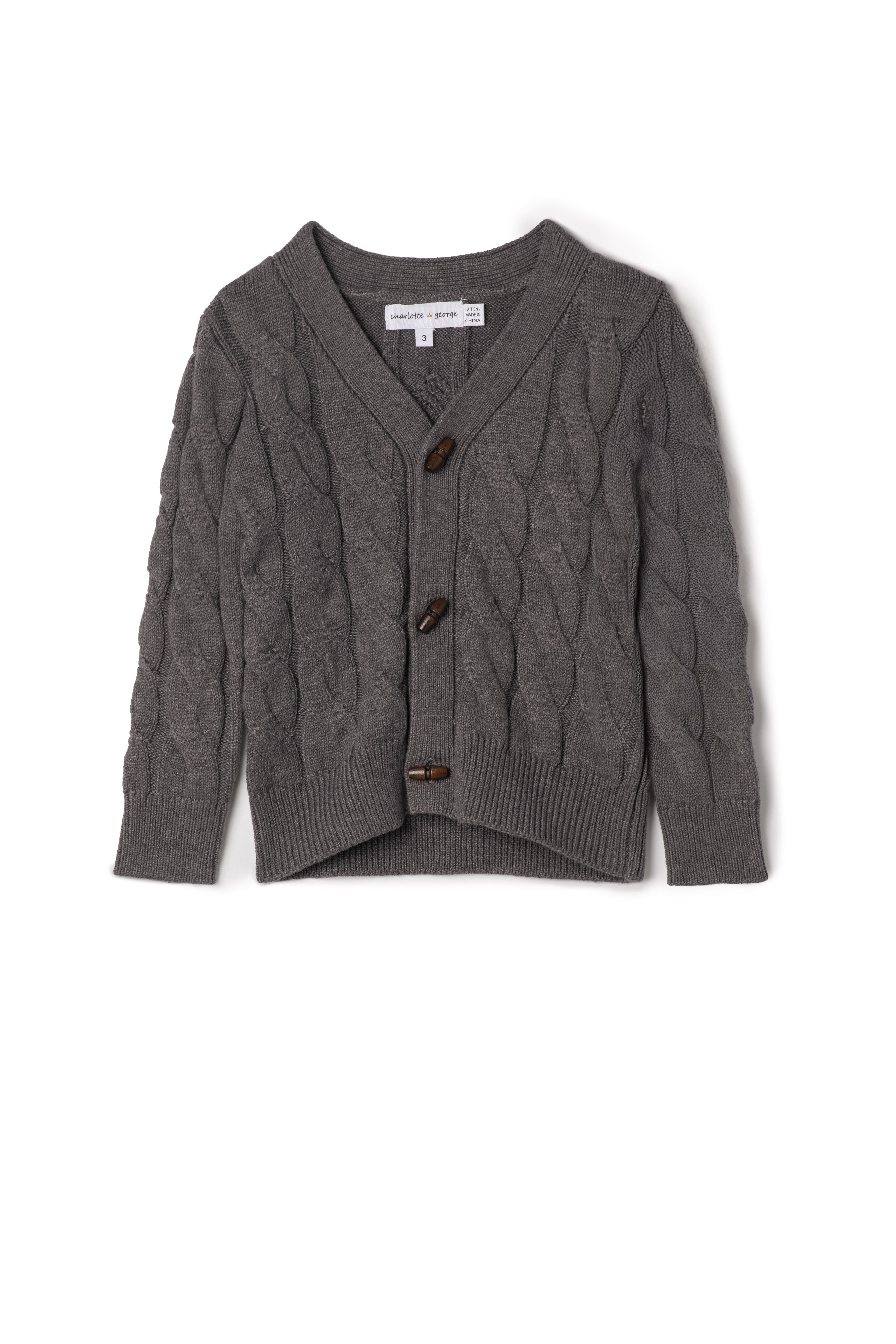 Cable Knit Cardigan Sweater in Grey by Charlotte & George